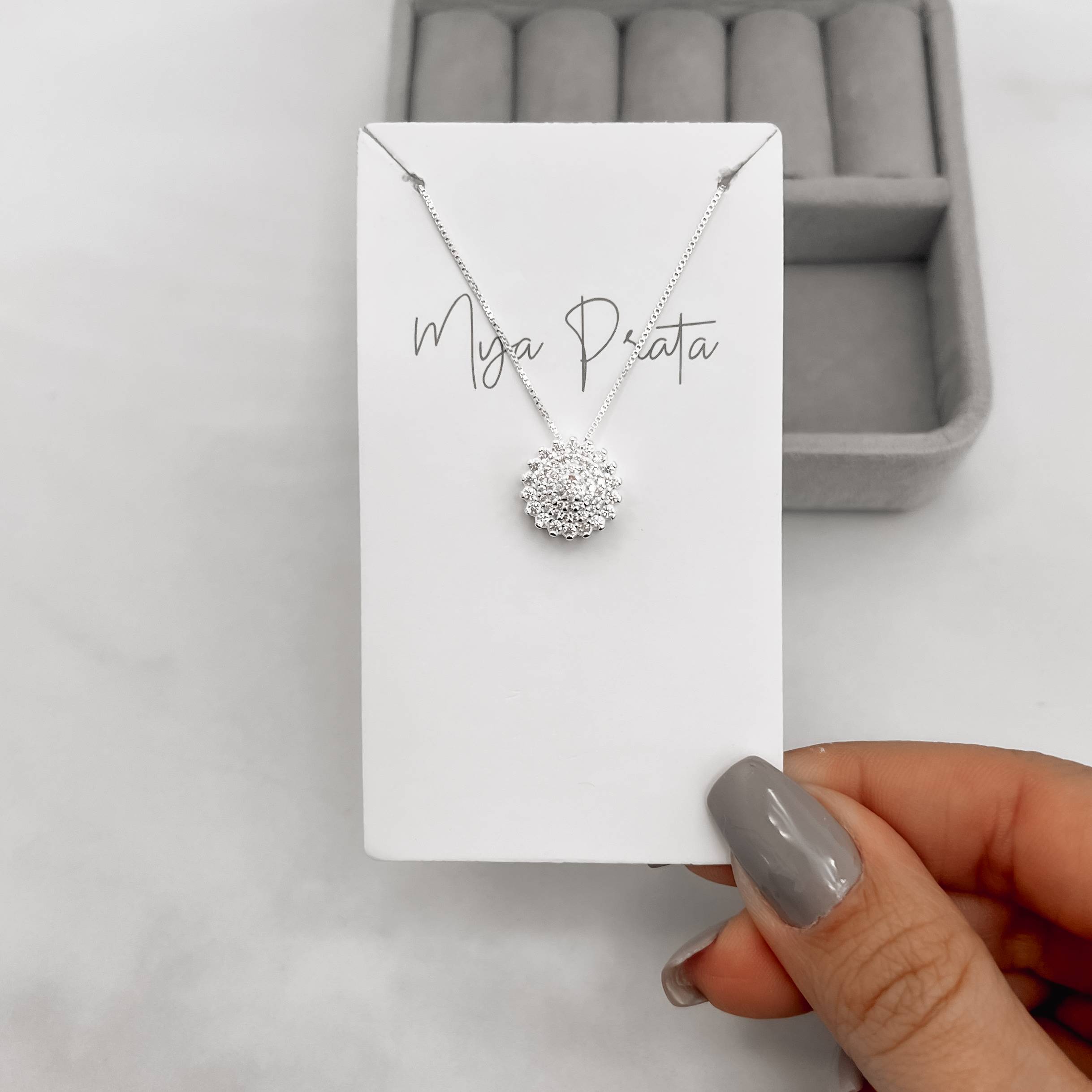 Imagem Colar botão cravejado caixa alta 11mm 45cm