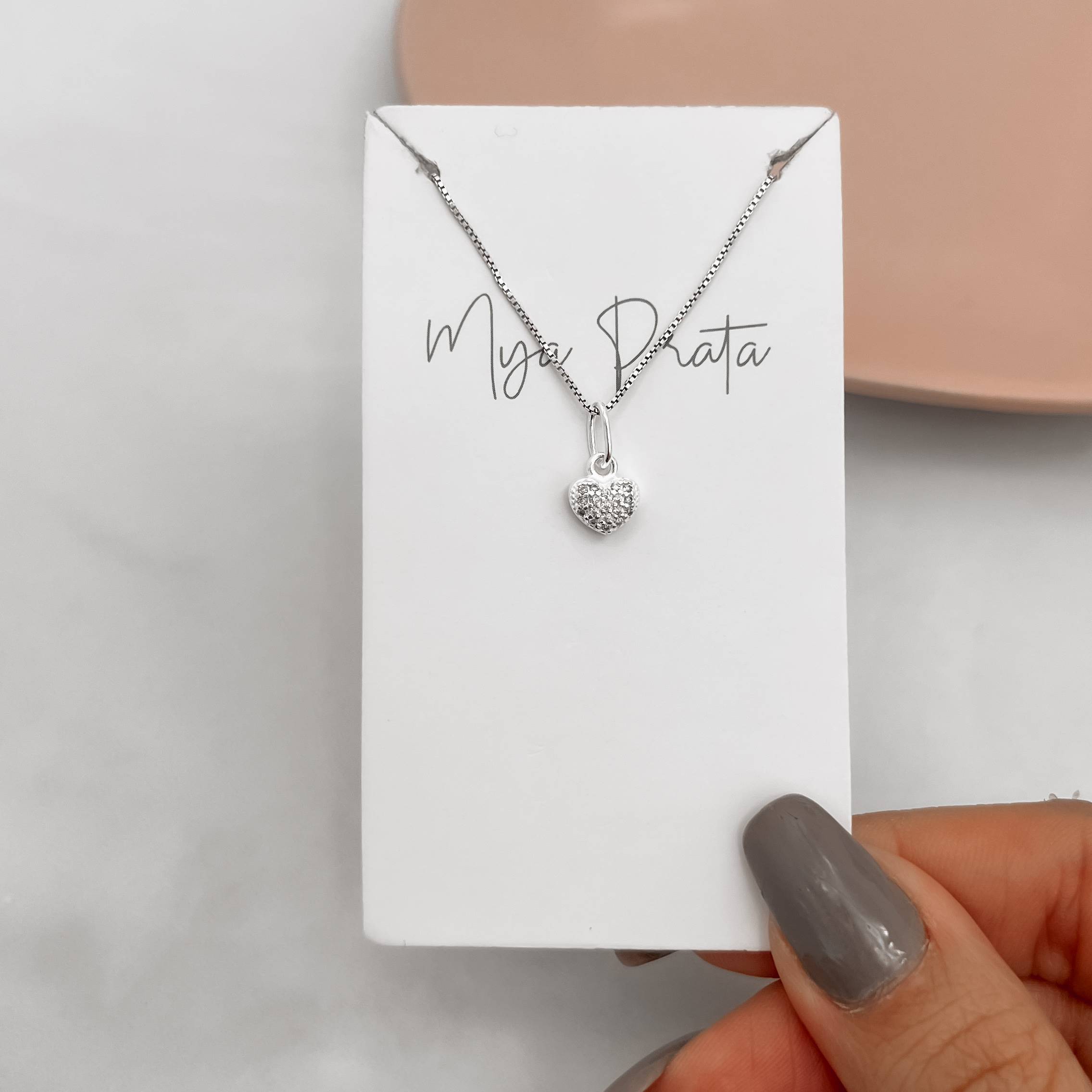 Imagem Secundária Colar pingente coração cravejado 6mm 40cm