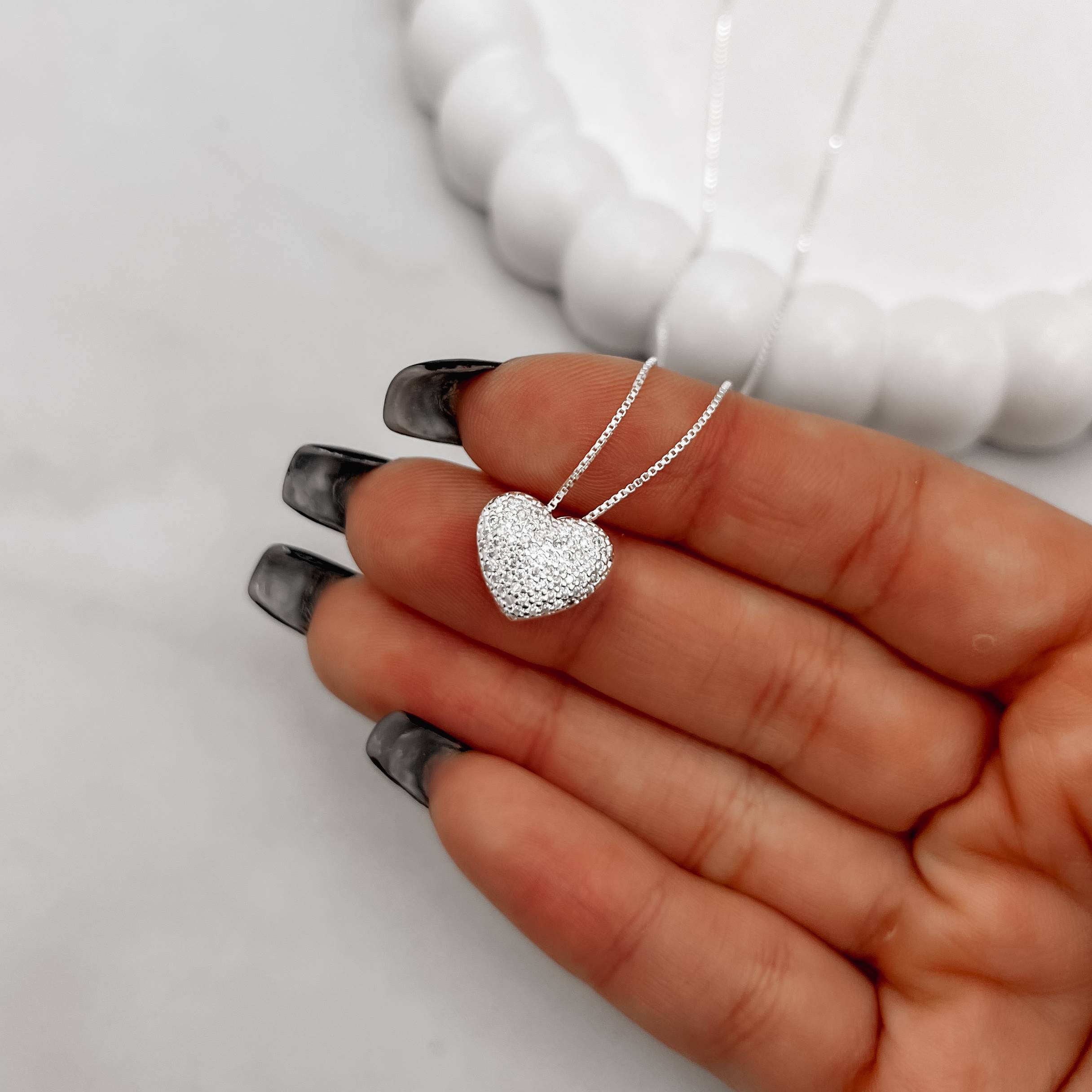 Imagem Colar coração cravejado passante 11mm 45cm