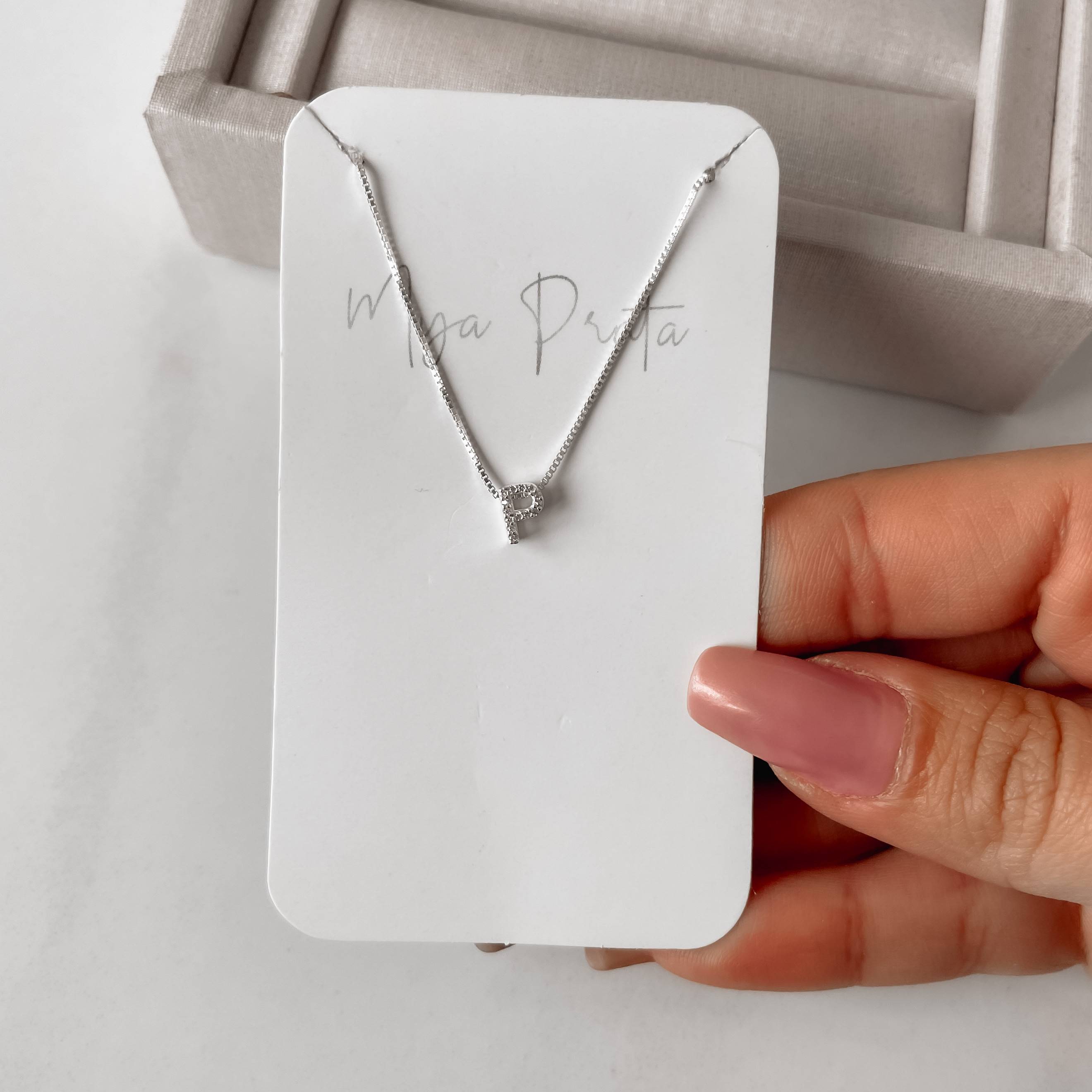 Imagem Secundária Colar letra P cravejada 6mm 45cm