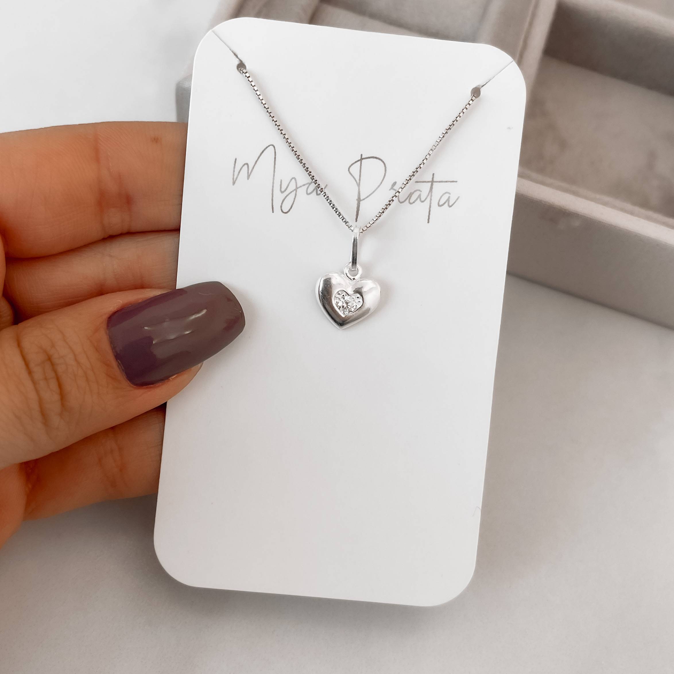 Imagem Secundária Colar pingente coração detalhe zircônia 10mm 45cm