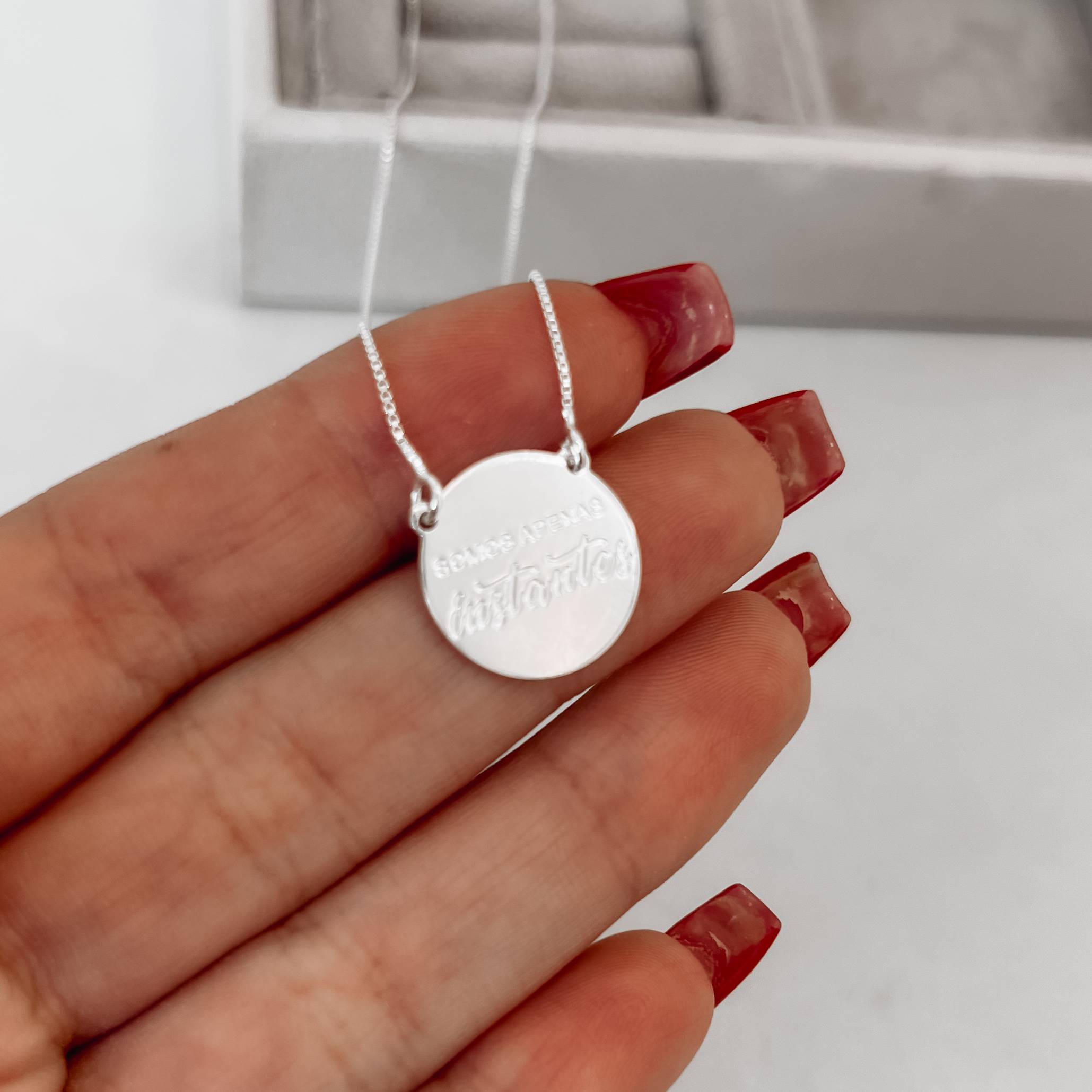 Colar medalha instantes 15mm 45+5cm