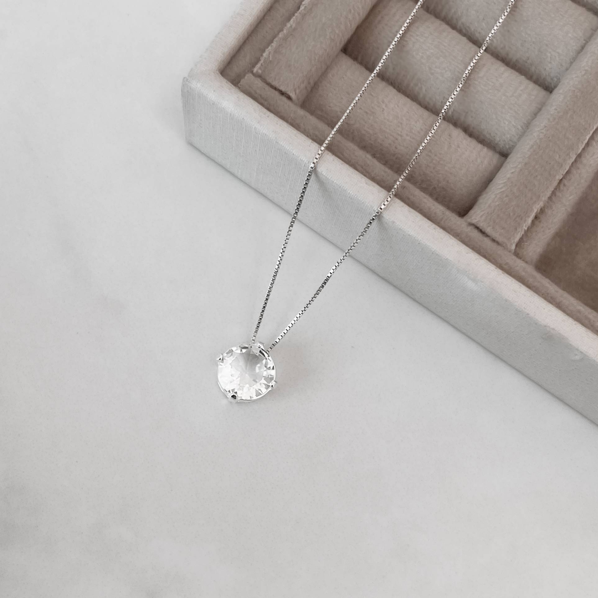 Colar zircônia cristal 10mm 45cm