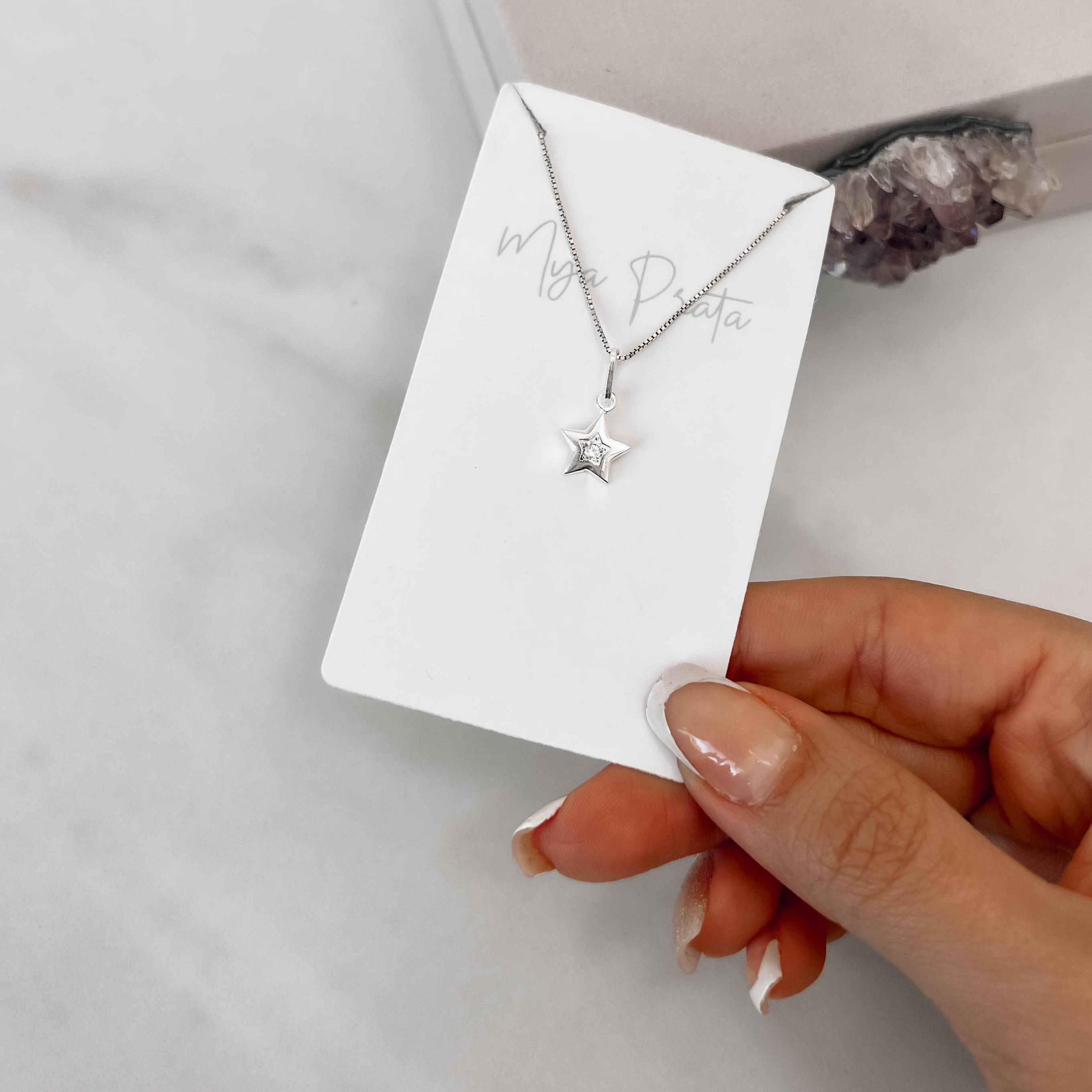 Imagem Colar pingente estrela com zircônia 9mm 40cm