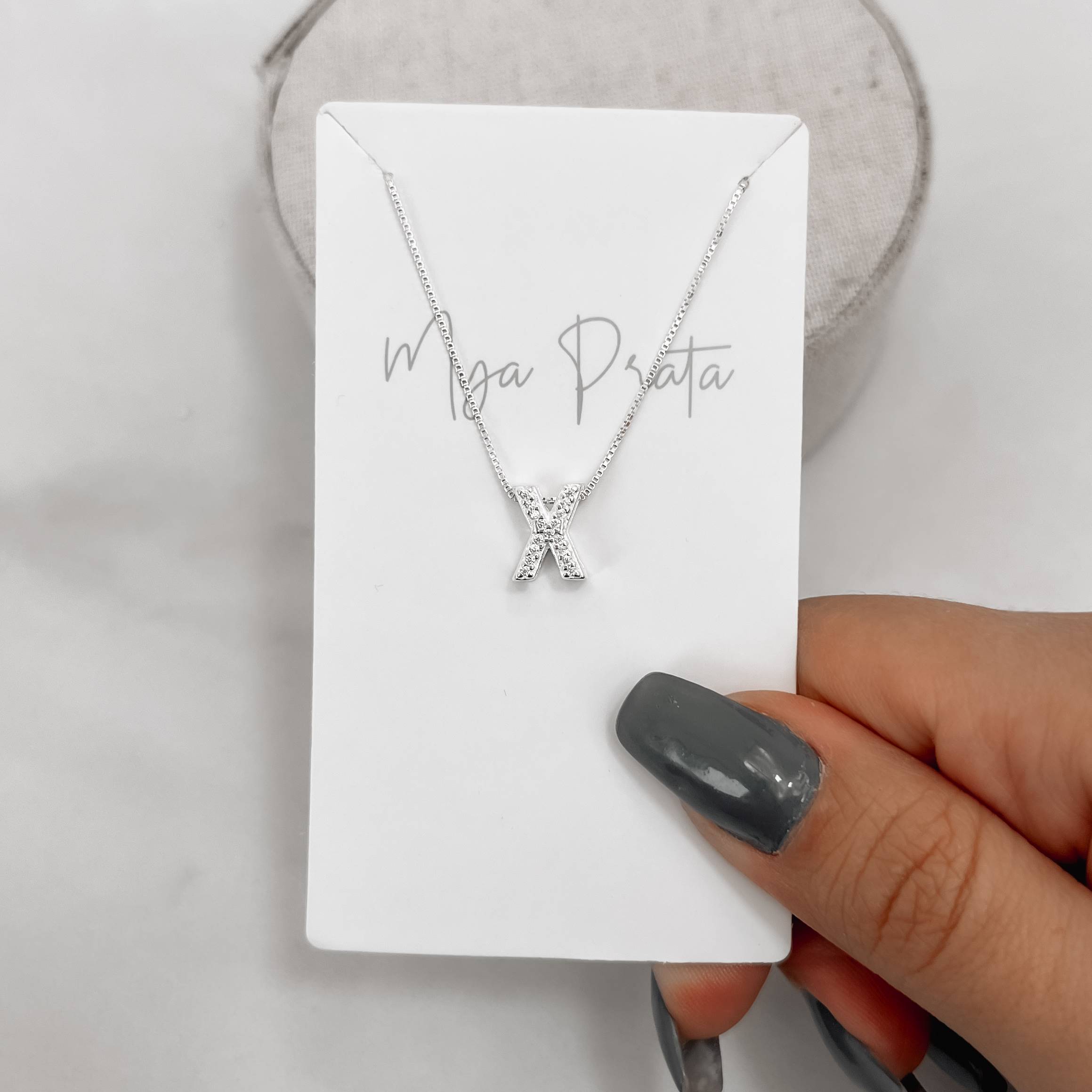 Colar letra X cravejada 10mm 45cm