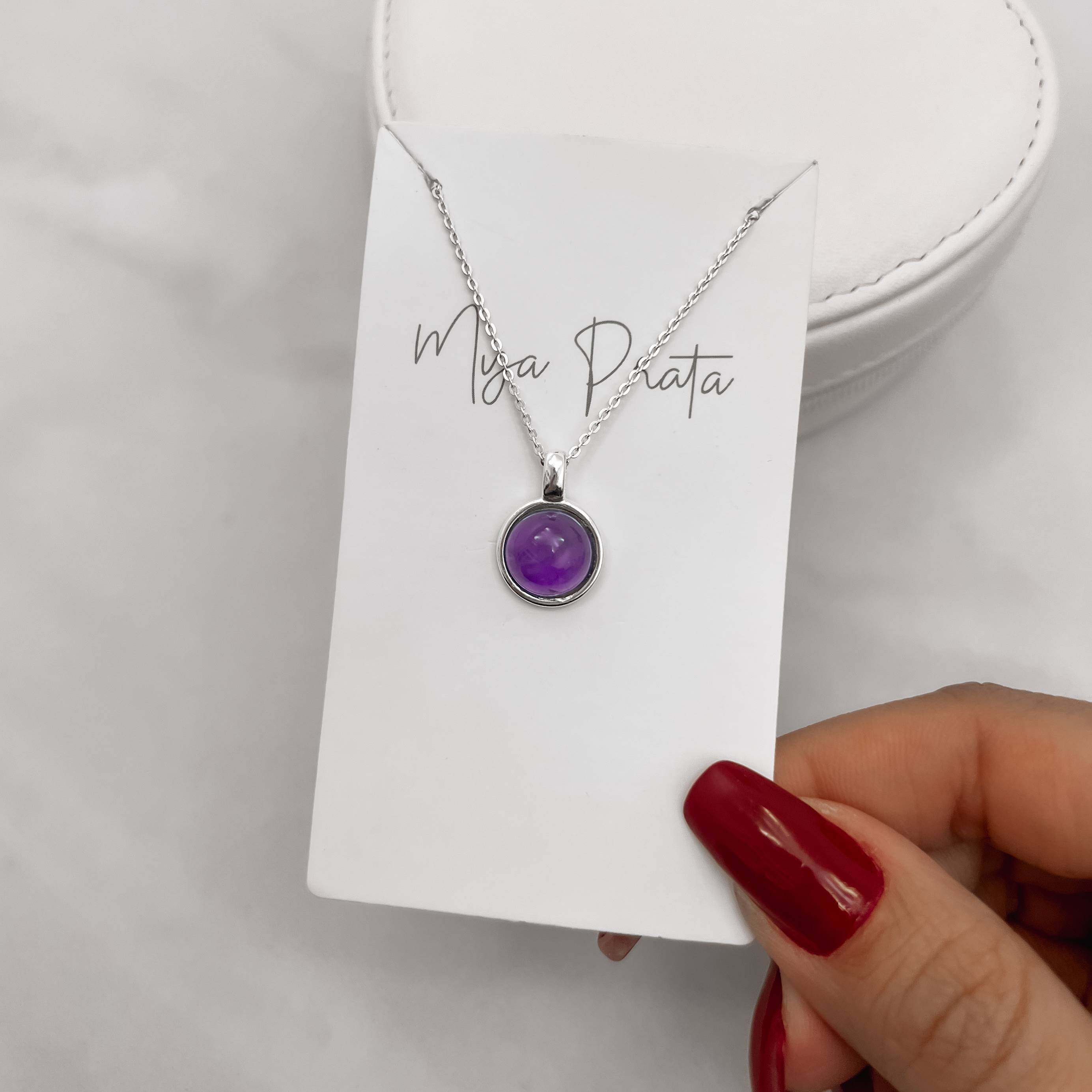 Imagem Secundária Colar pingente ametista 12mm corrente cadeado 45cm