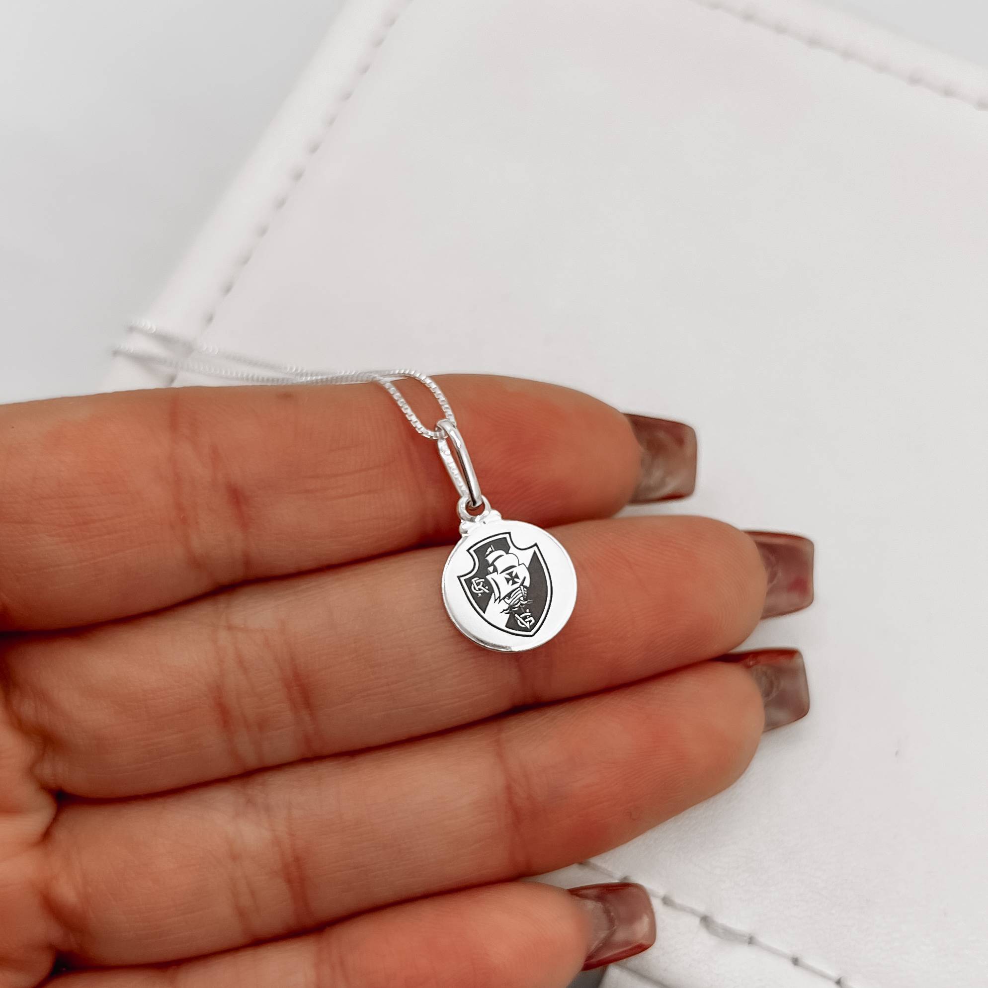 Colar pingente medalha time Vasco 12mm 40cm