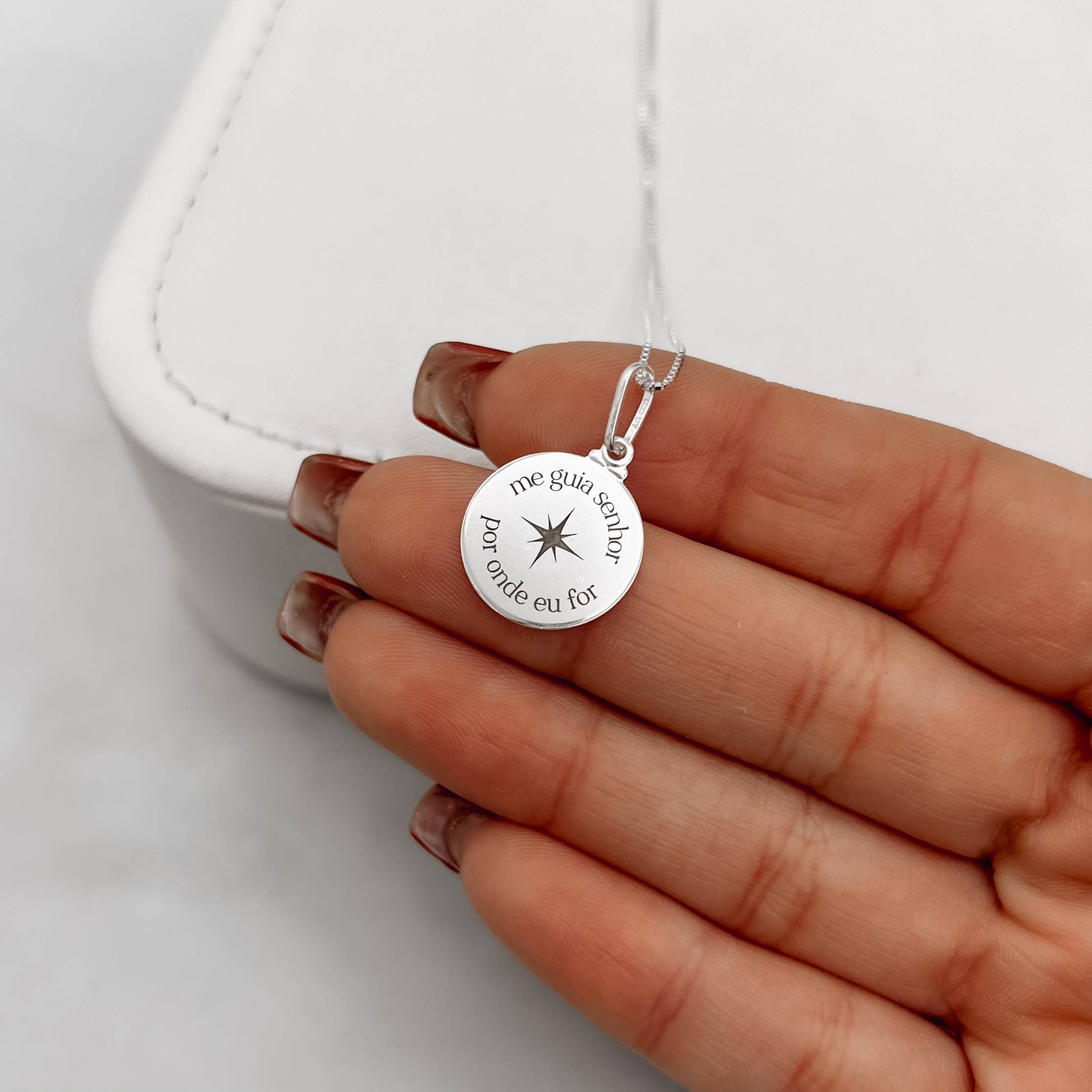 Imagem Colar pingente medalha me guia senhor por onde eu for 15mm 45cm