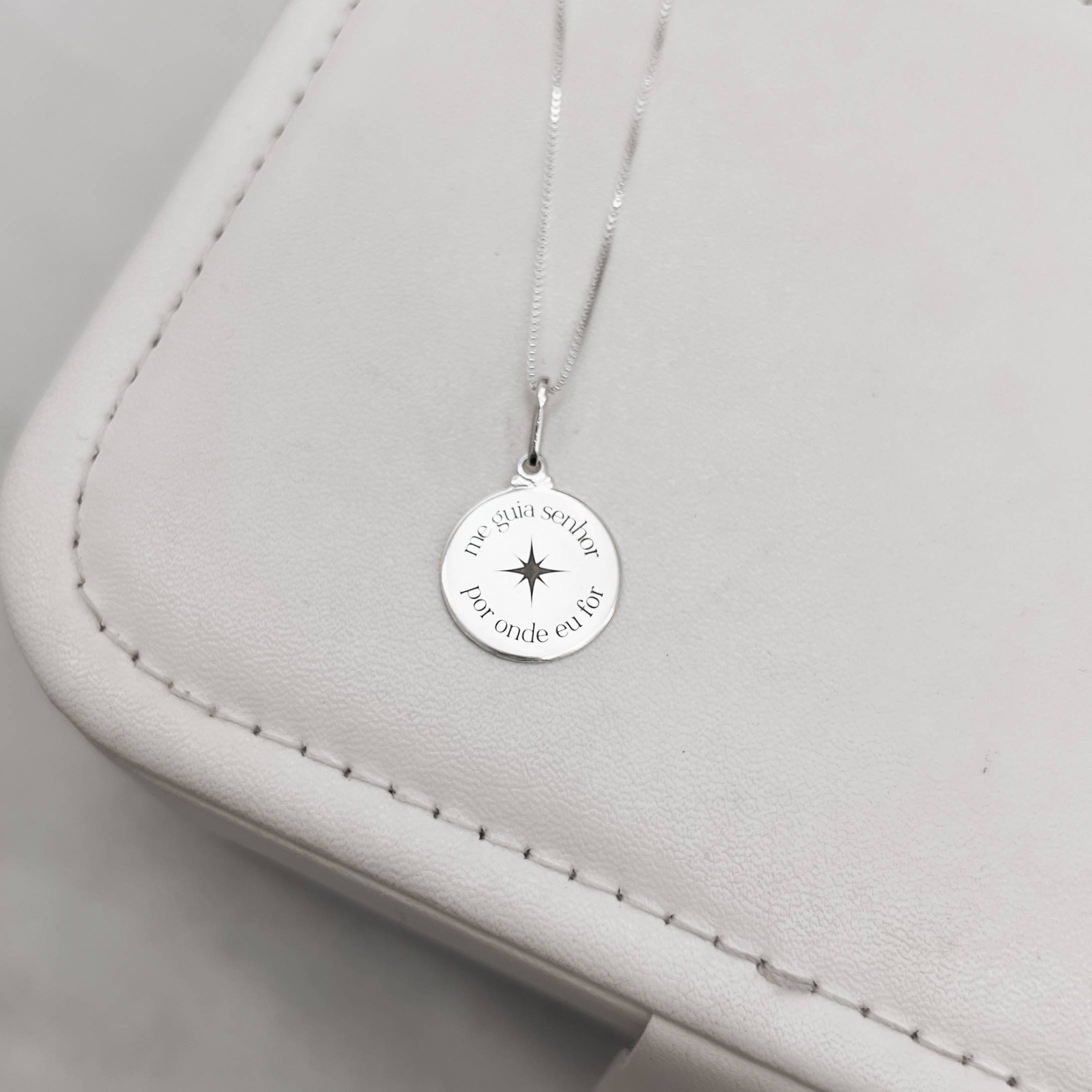 Imagem Secundária Colar pingente medalha me guia senhor por onde eu for 15mm 45cm