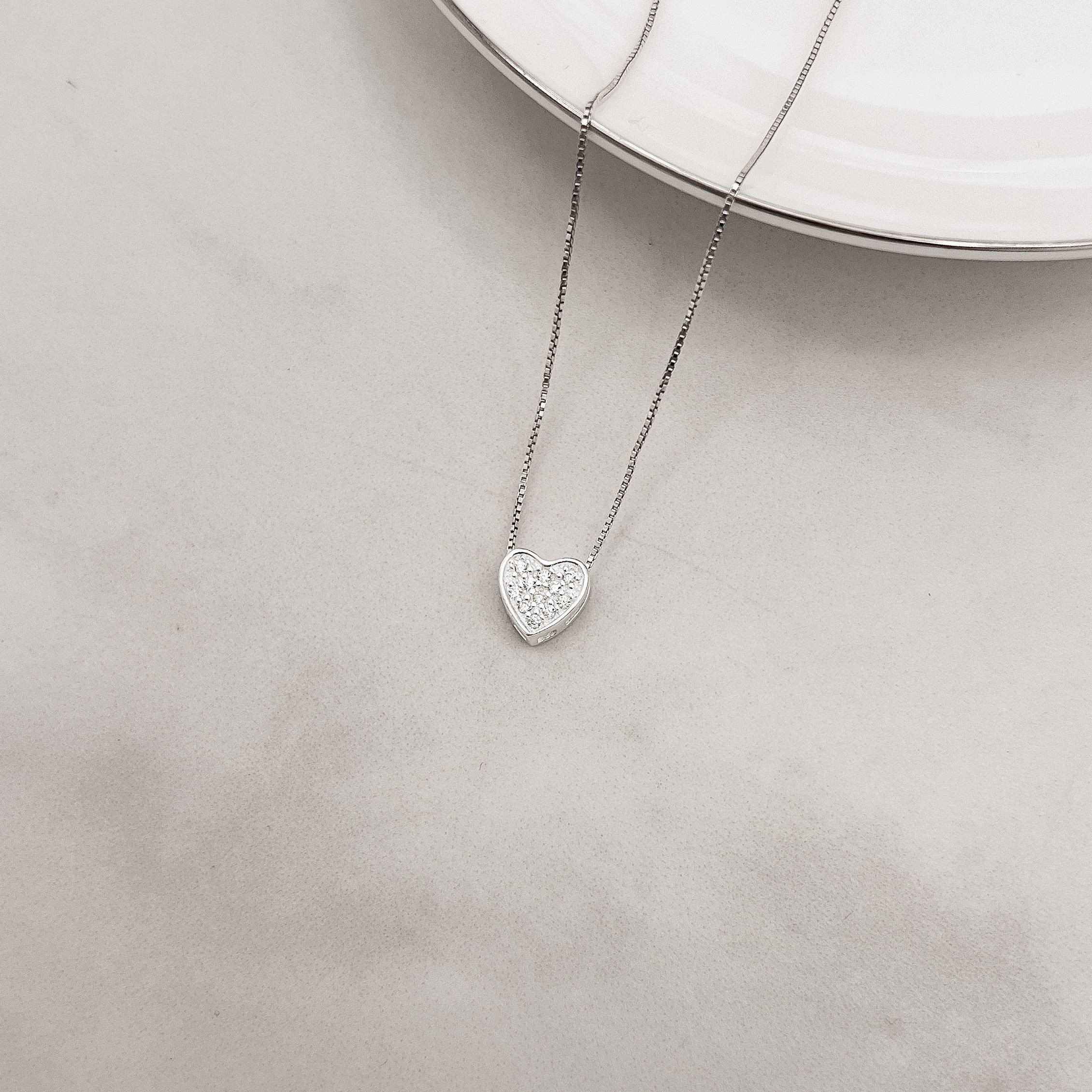 Colar coração todo cravejado 8mm 40cm