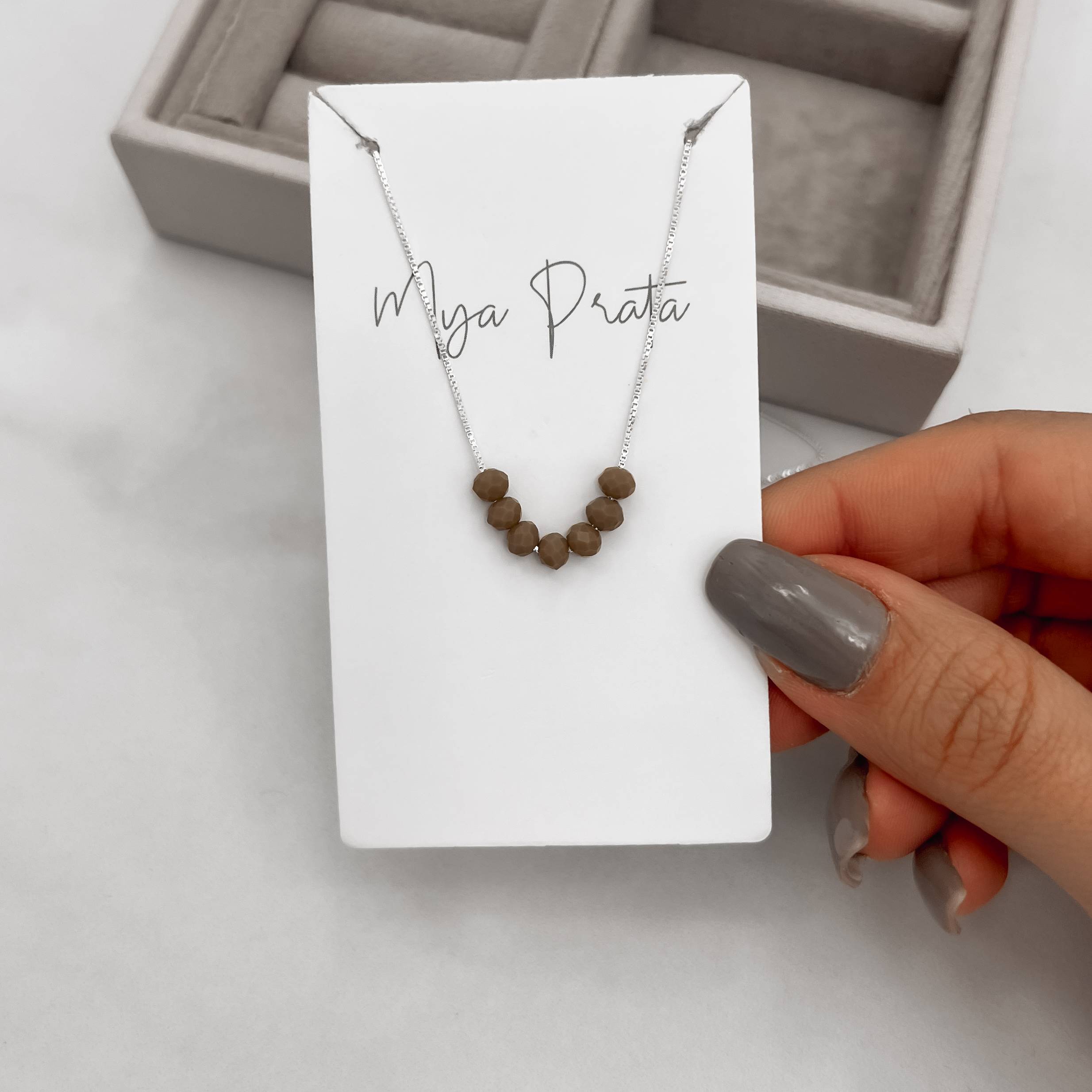 Colar cristal marrom claro 4mm 45cm