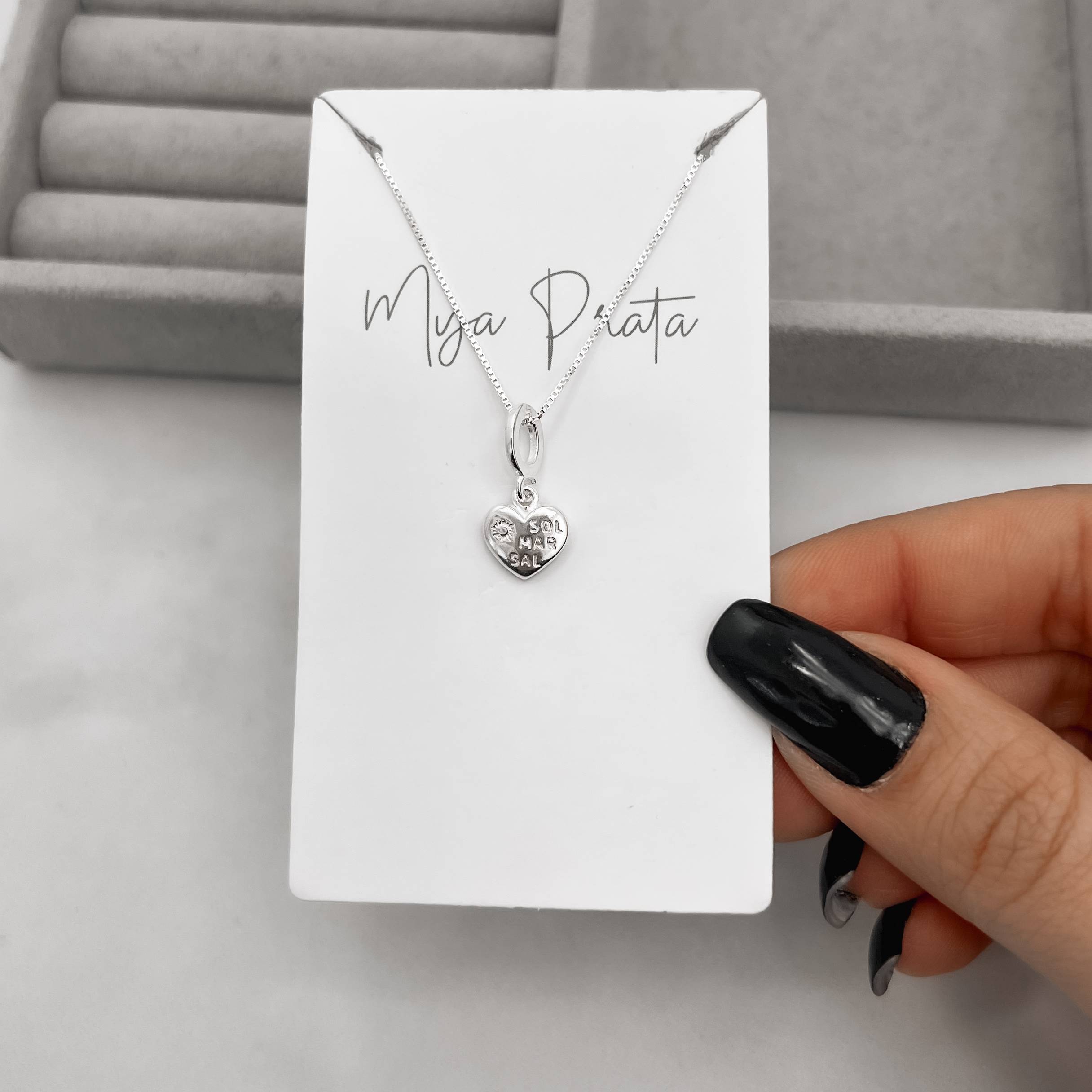 Colar pingente coração sol mar e sal 9mm 45cm