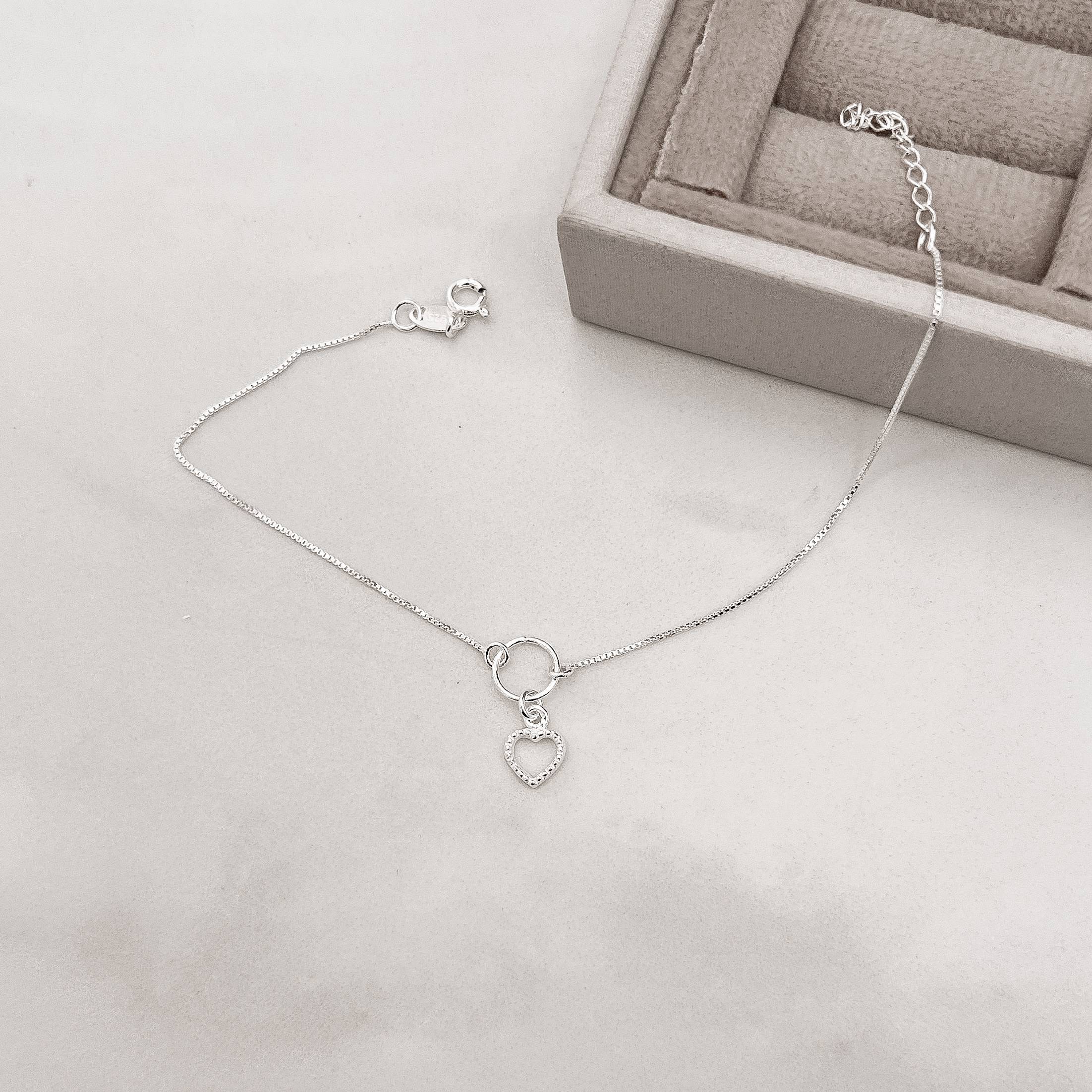 Pulseira entremeio círculo pingente coração vazado 7mm