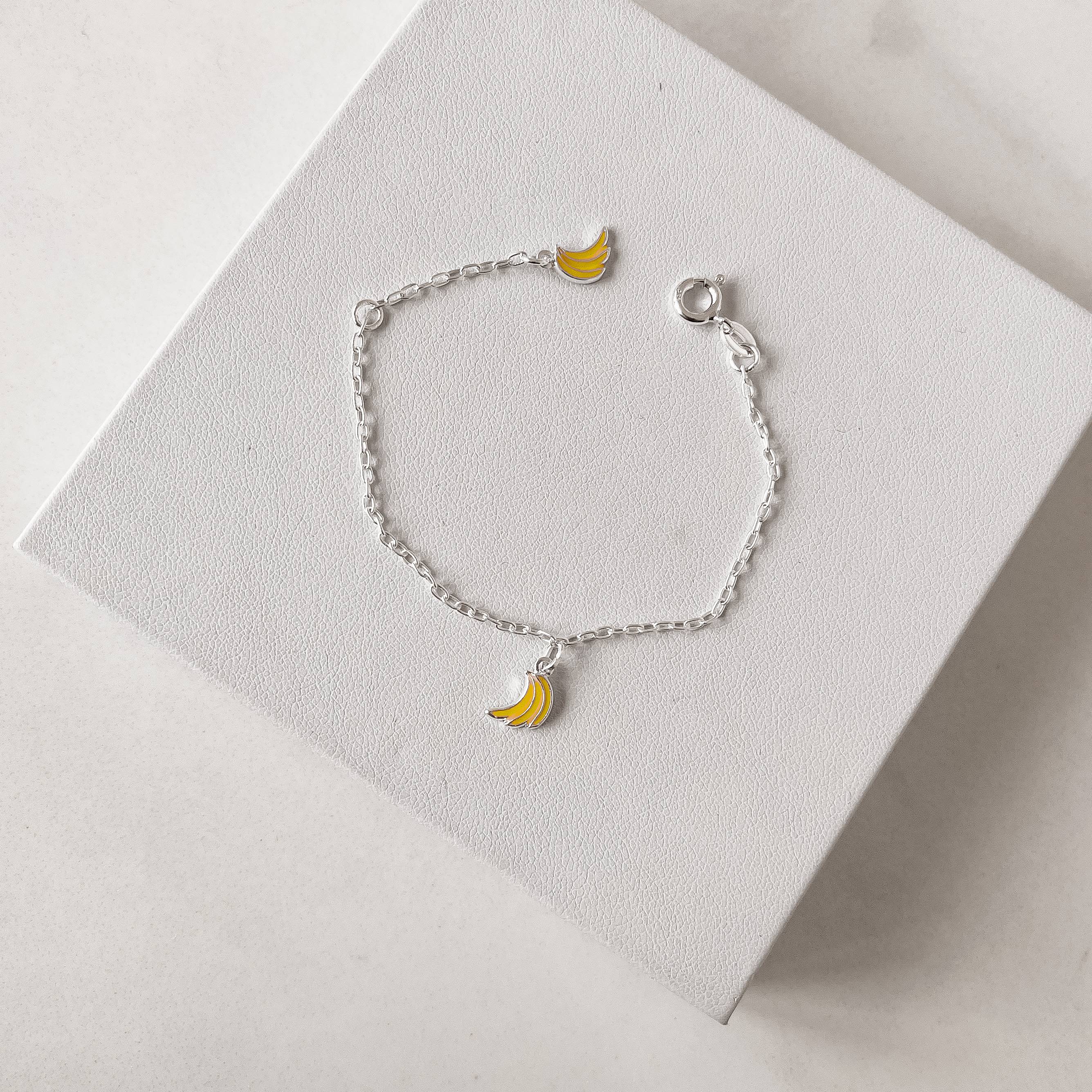 Pulseira infantil pingentes bananas resina 10mm