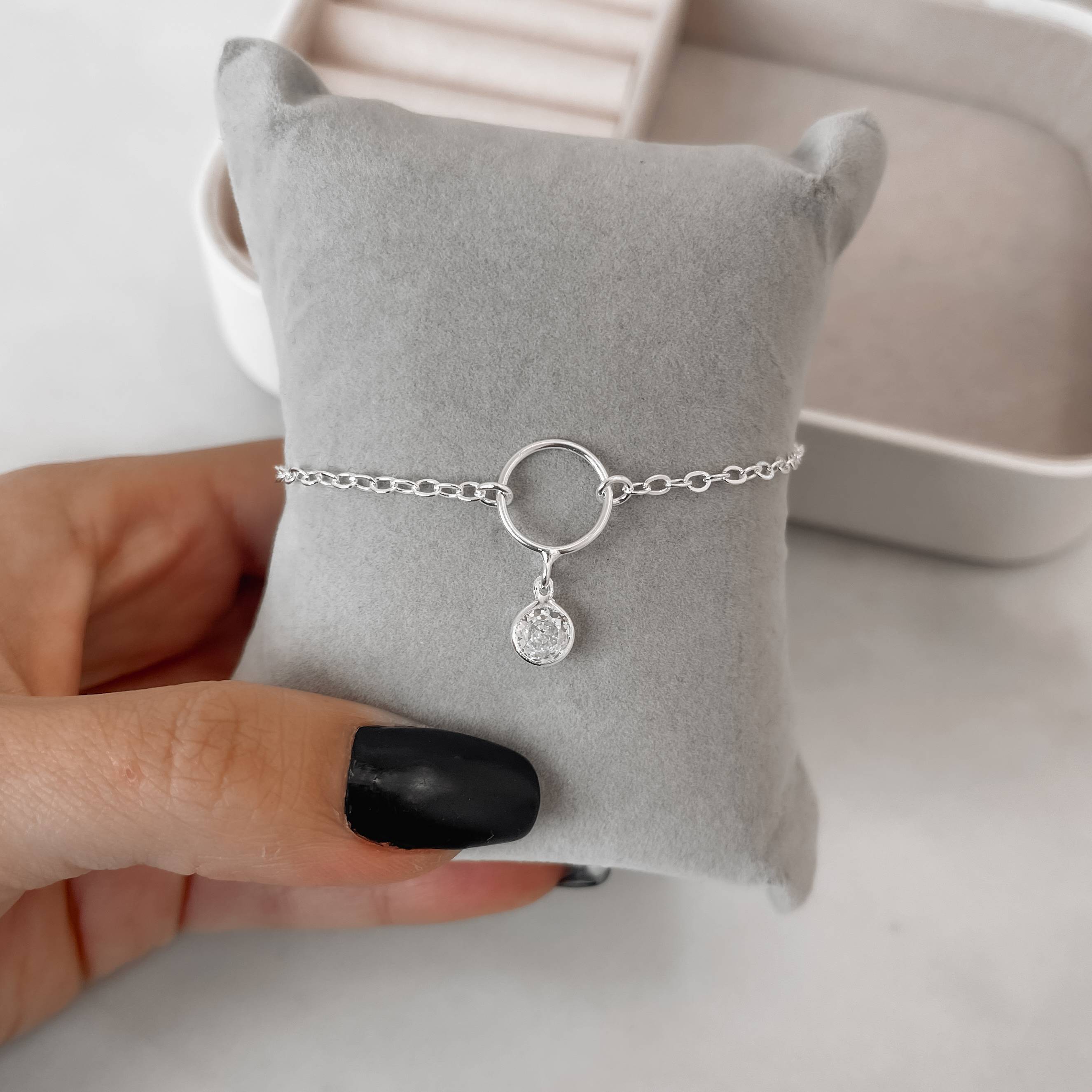 Pulseira entremeio círculo pingente zircônia 6mm