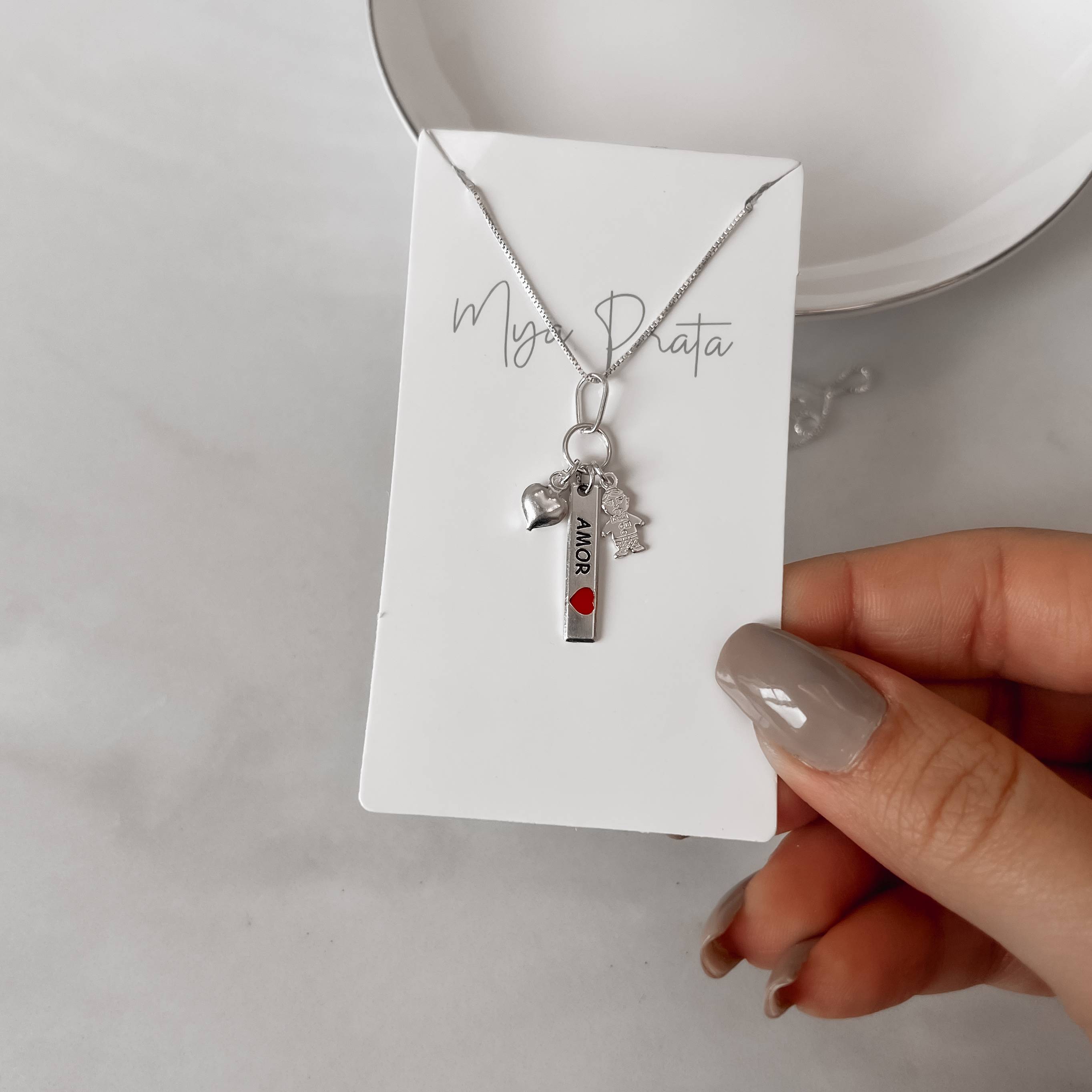 Imagem Colar pingente patuá amor, coração, menino 45cm