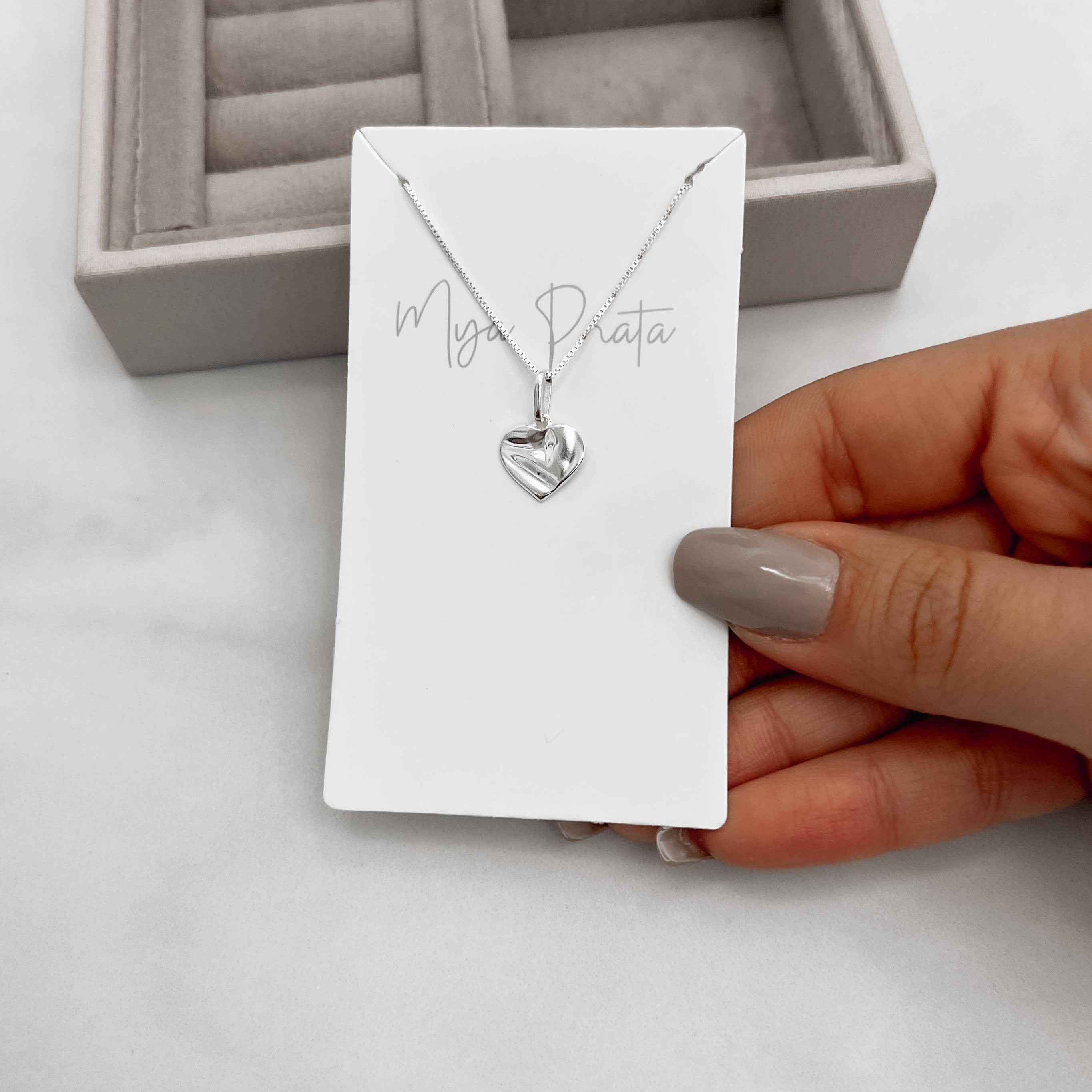 Imagem Secundária Colar pingente coração ondulado 11mm 45cm