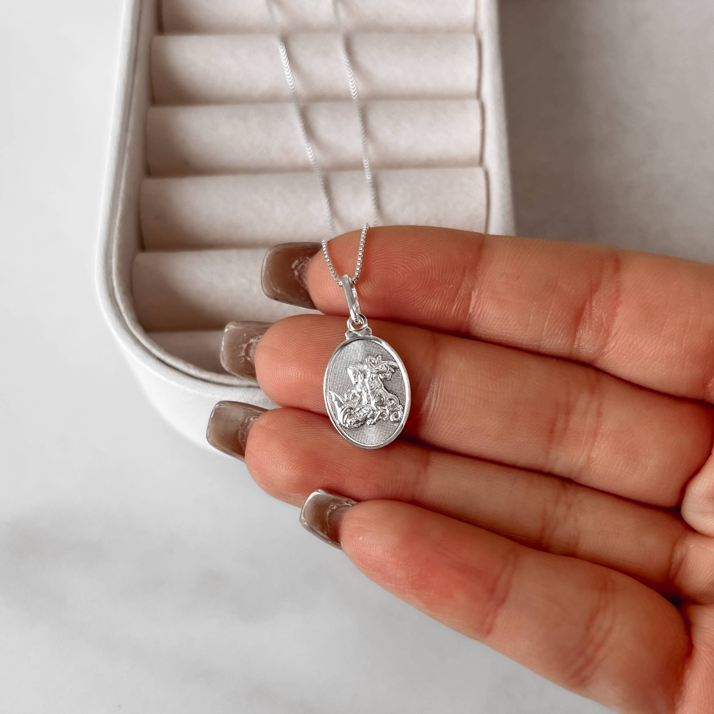 Imagem Secundária Colar pingente medalha São Jorge 16mm 45cm