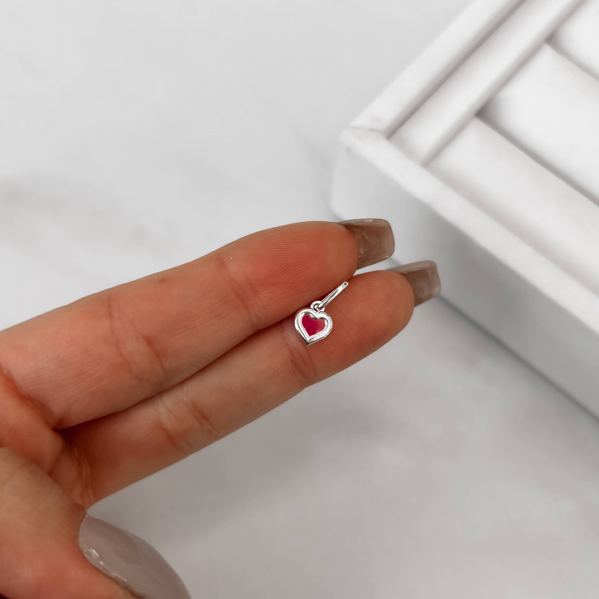 Pingente coração resina rosa 8mm