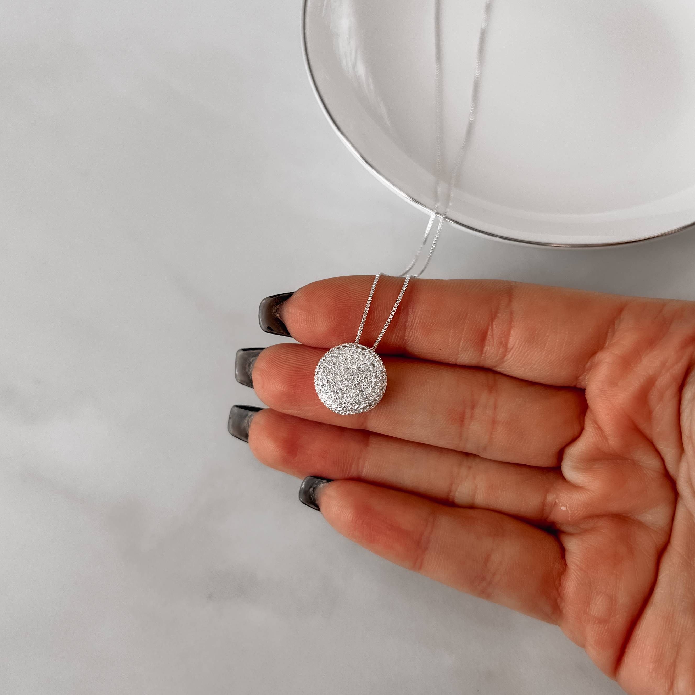 Imagem Secundária Colar botão cravejado 13mm 45cm