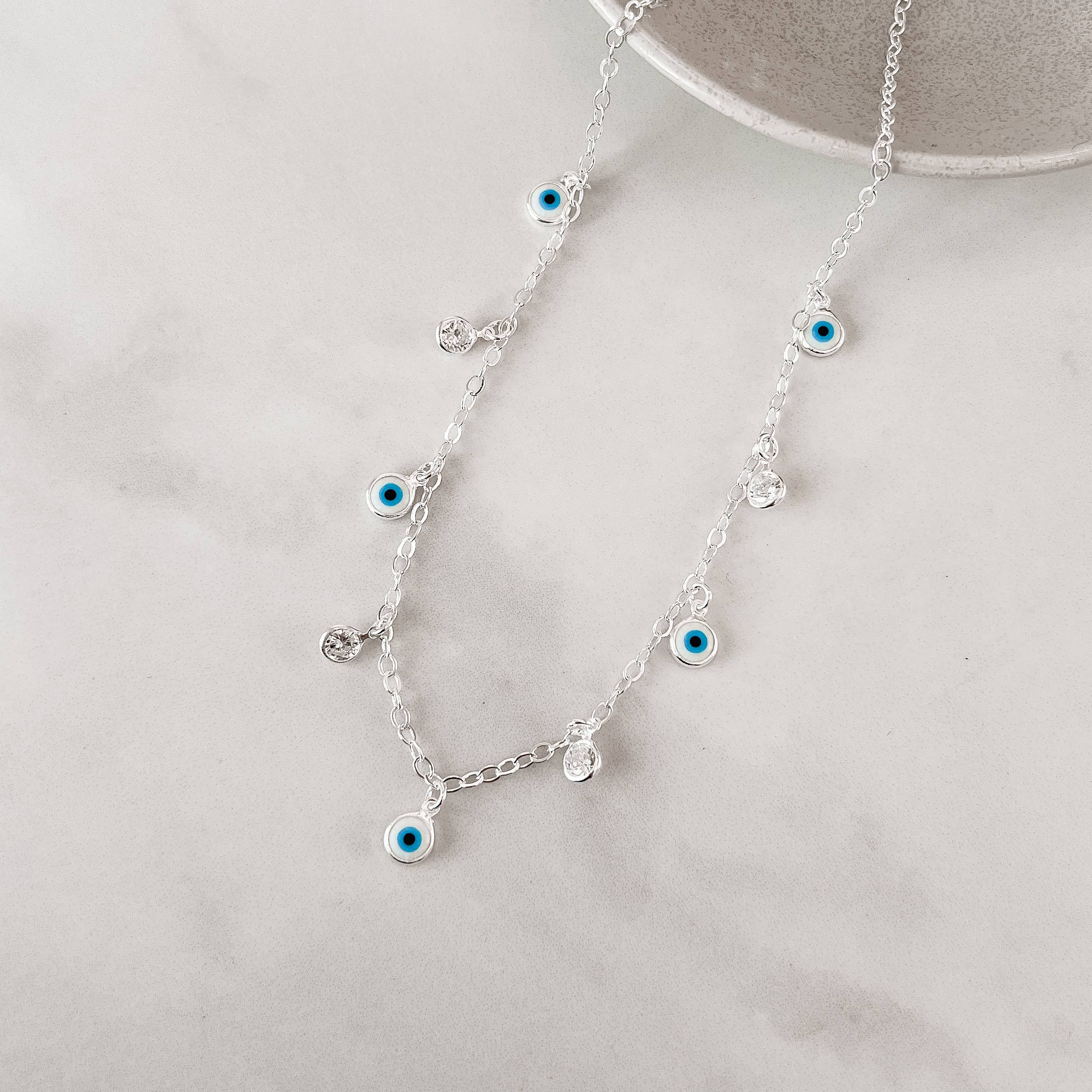 Choker pingentes olhos gregos e zircônias corrente cadeado