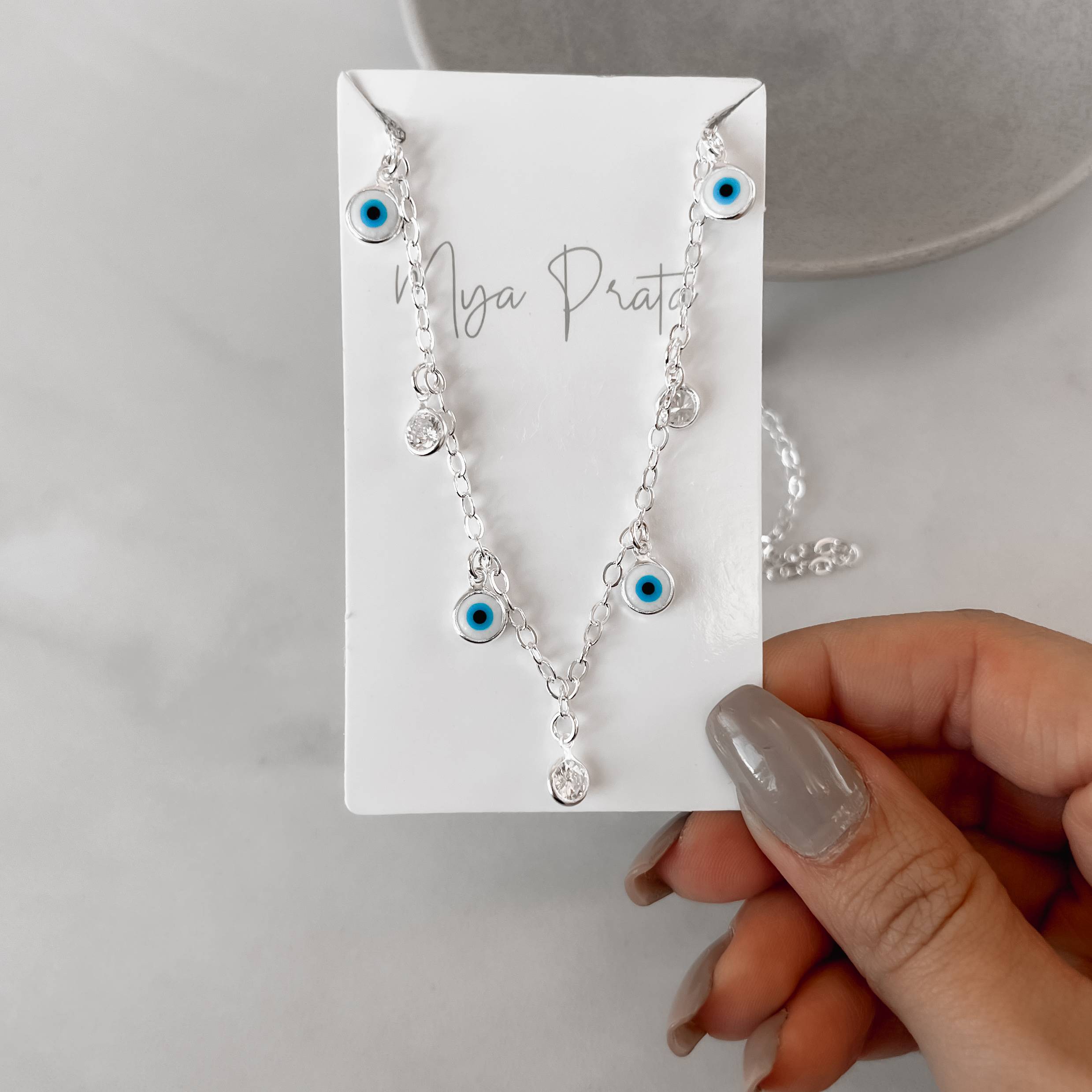 Imagem Secundária Choker pingentes olhos gregos e zircônias corrente cadeado