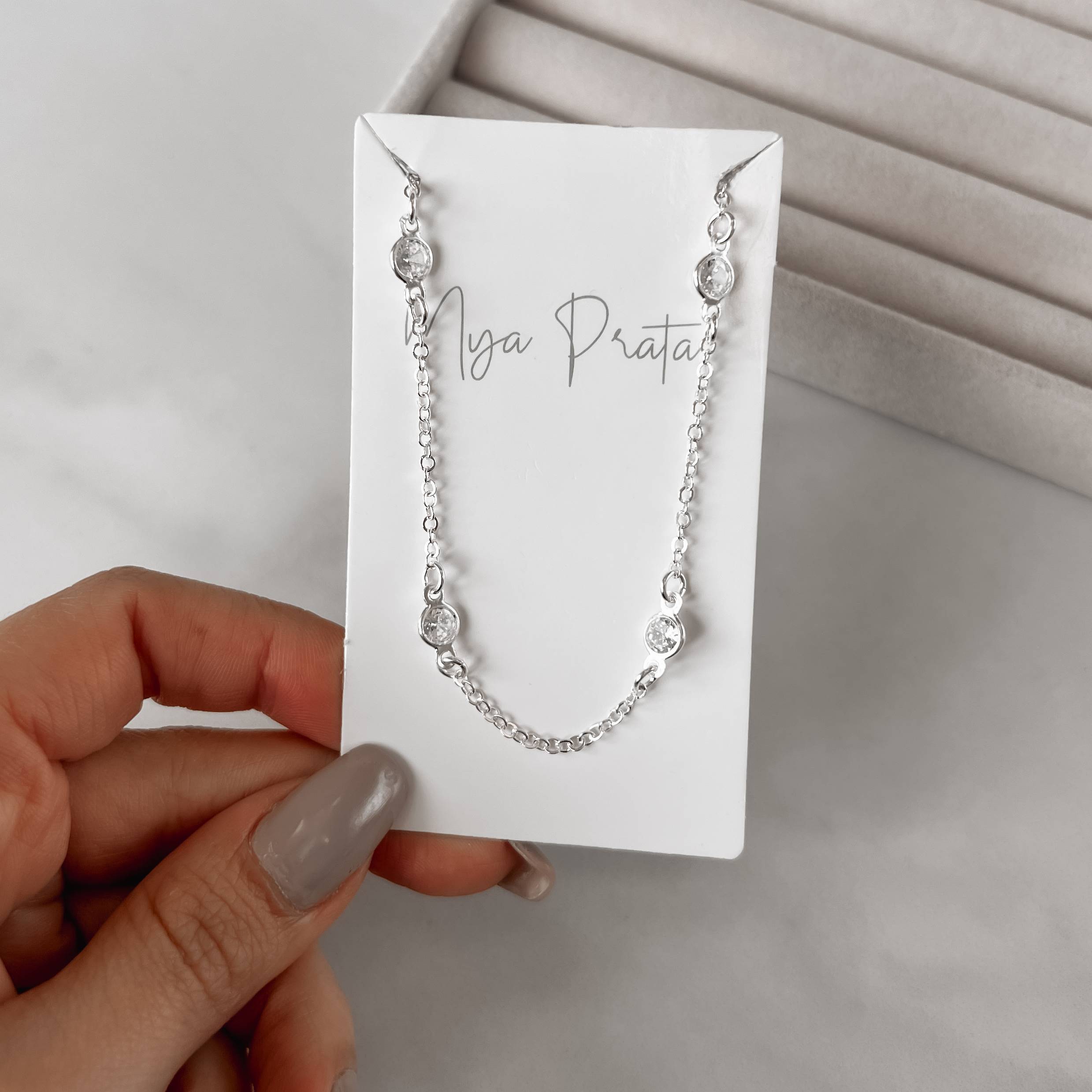 Imagem Secundária Choker tiff zircônia cristal 5mm corrente elo português