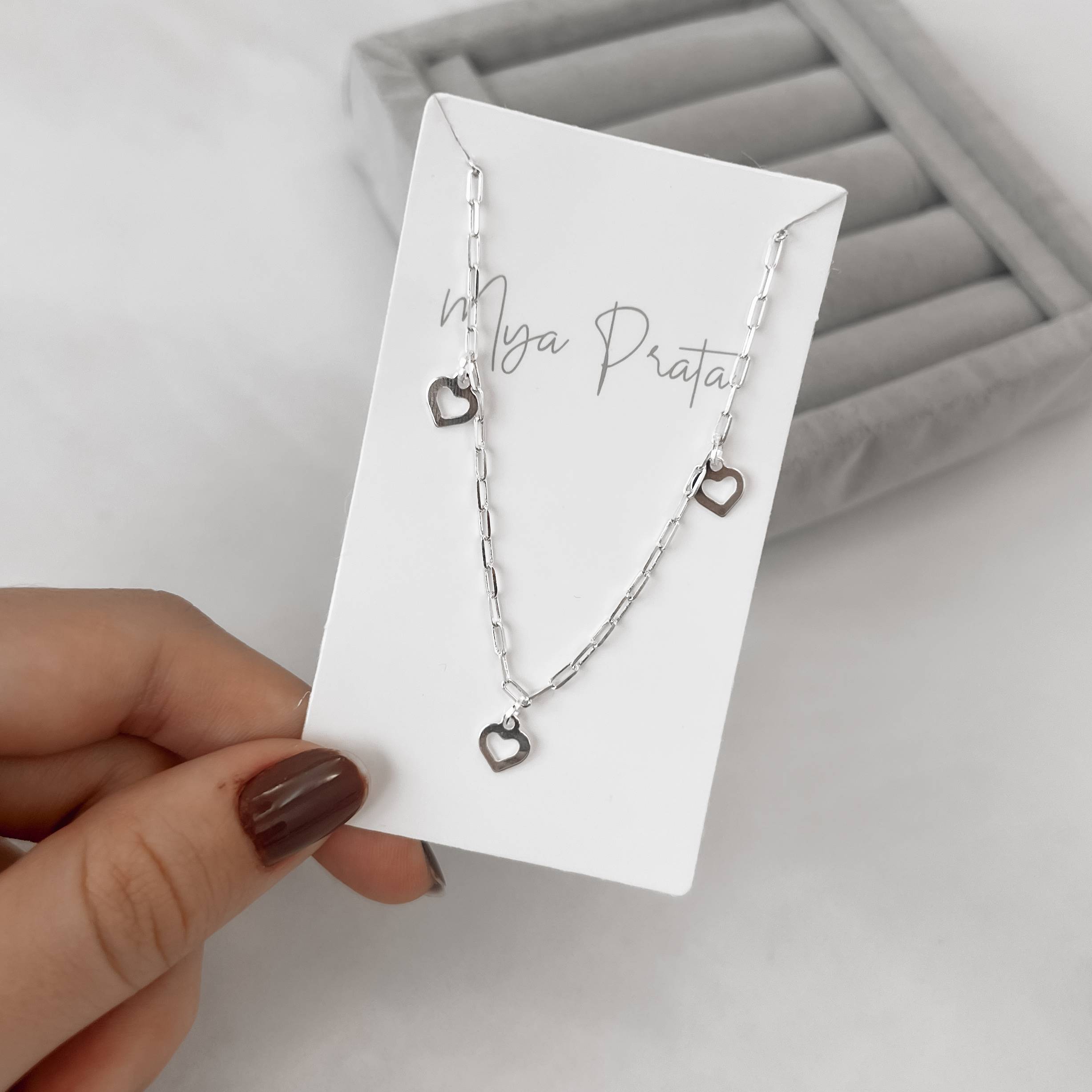 Imagem Secundária Choker pingentes coração vazado 6mm com alongadora