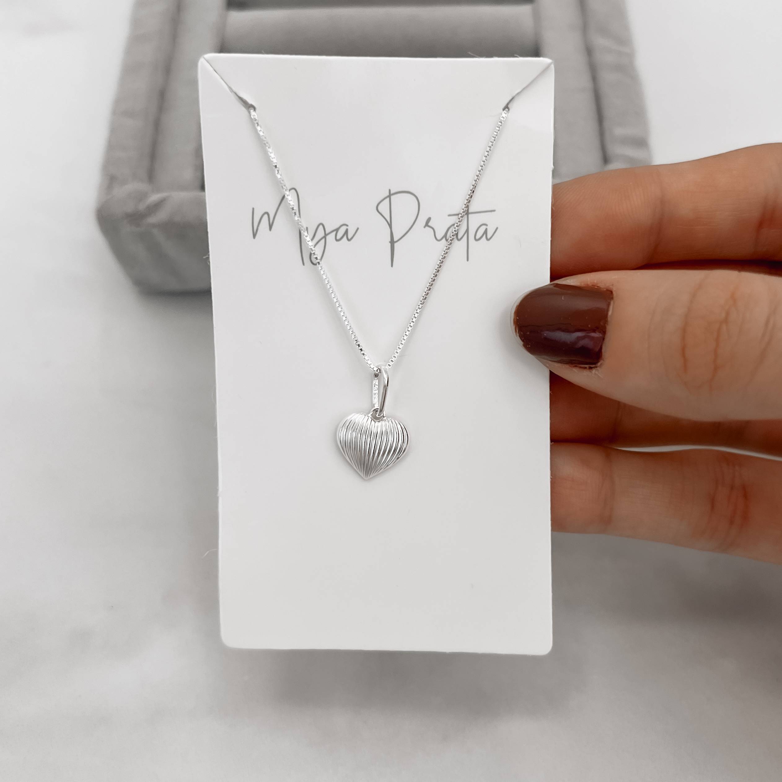 Imagem Secundária Colar pingente coração com vinco 11mm 45cm