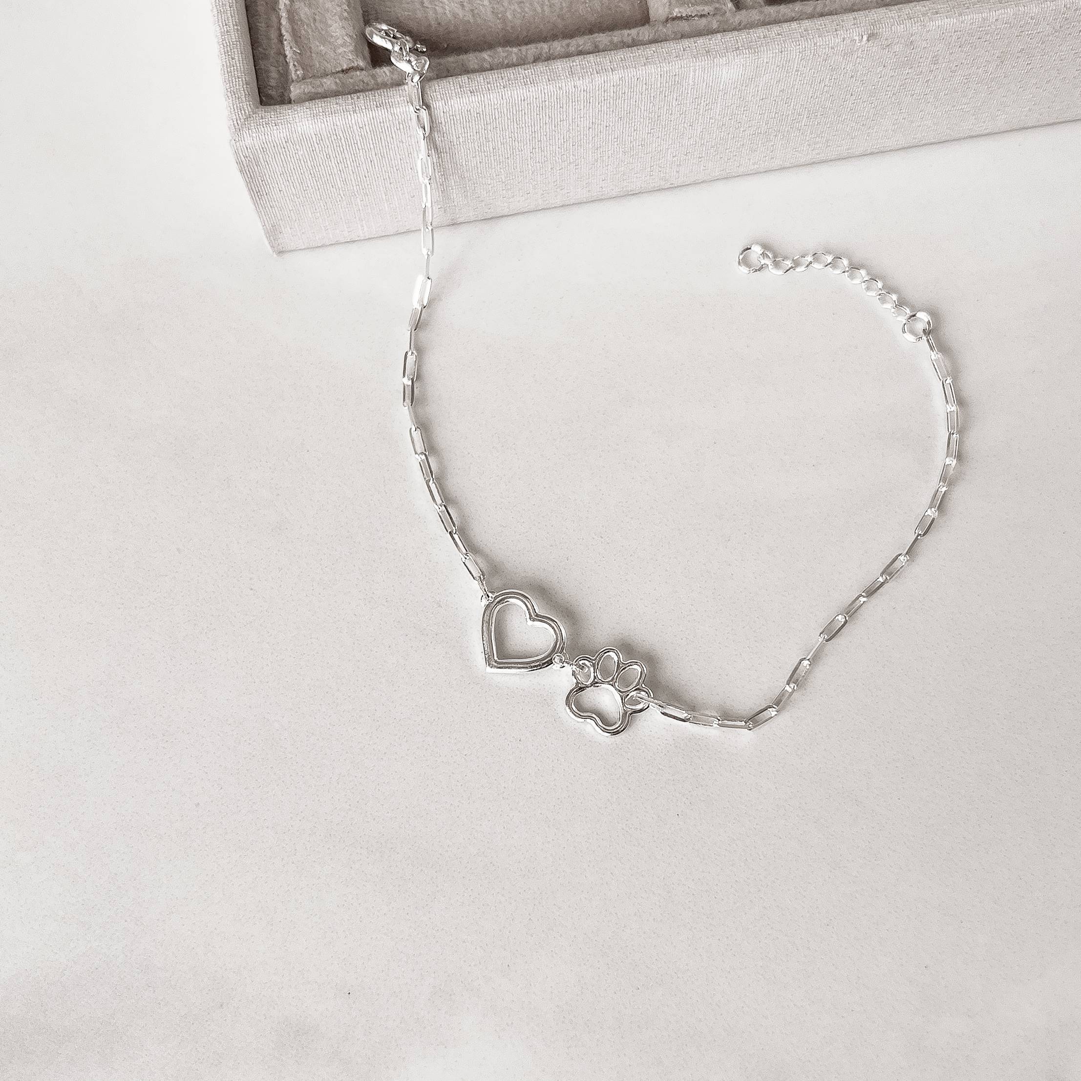 Pulseira entremeio coração vazado e pata 10mm