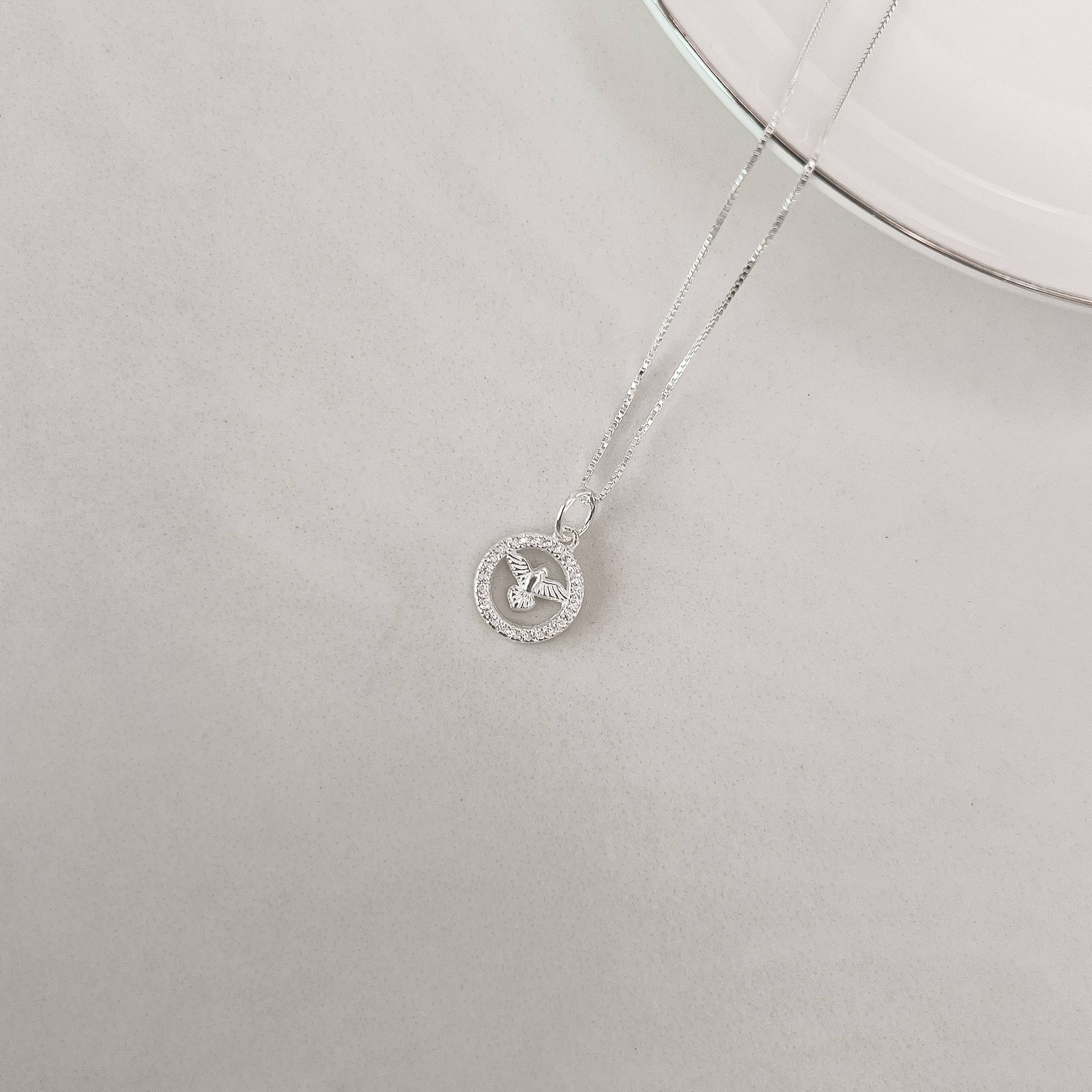 Colar pingente medalha Espírito Santo cravejada 11mm 40cm