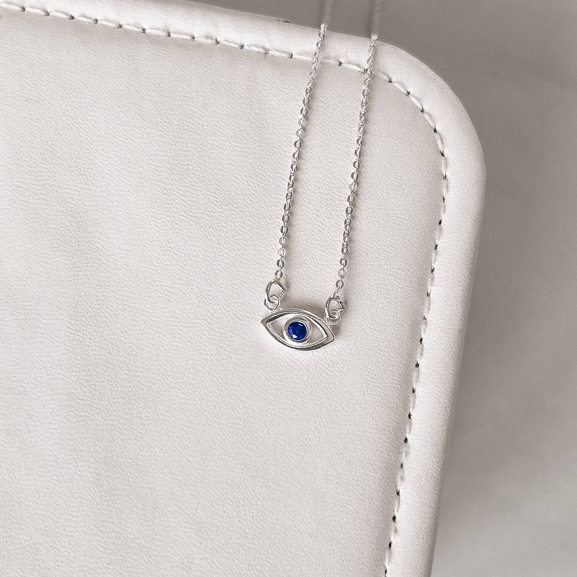 Colar olho com zircônia azul 12mm corrente cadeado 40cm com alongadora