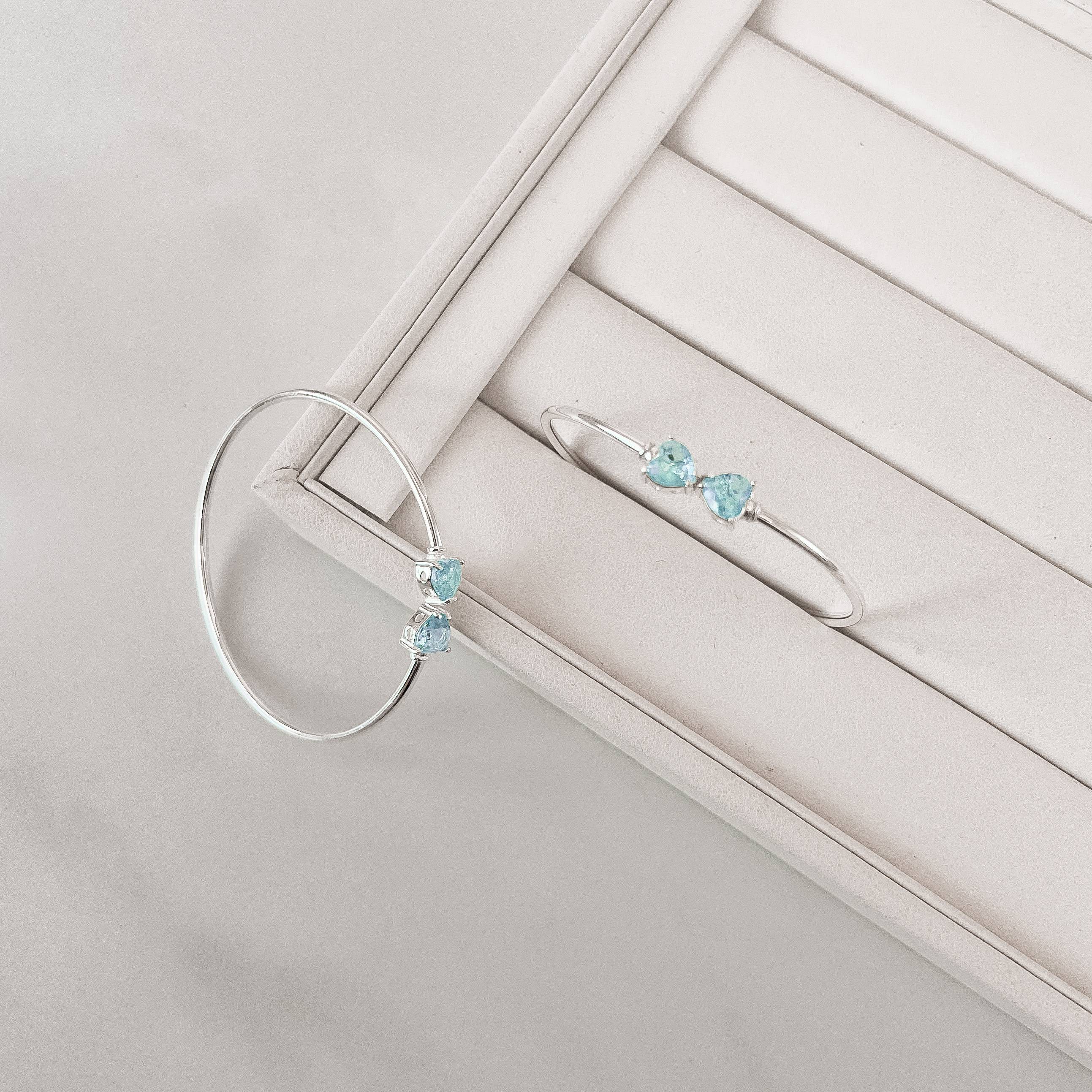 Bracelete 2 zircônias coração azul claro regulável