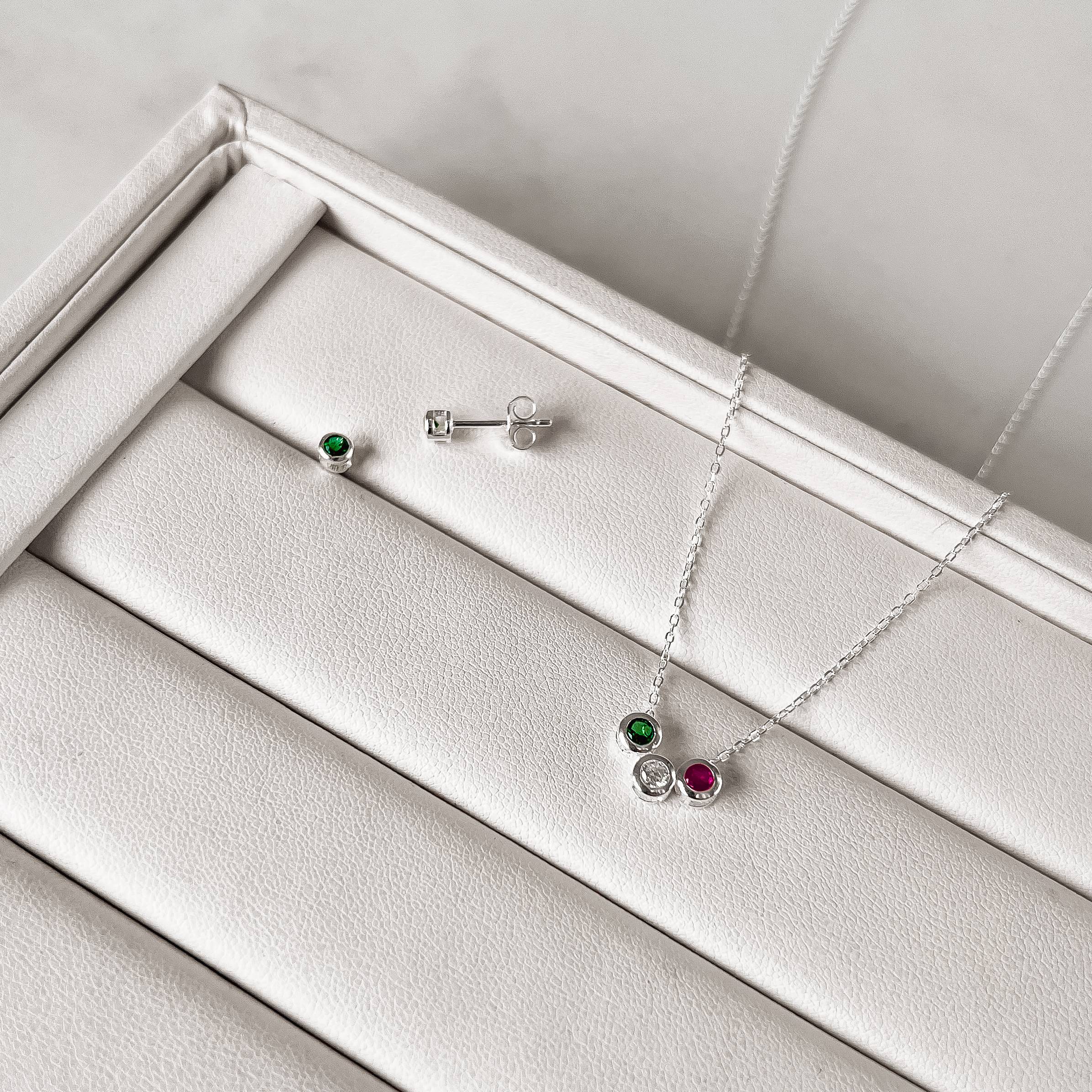 Conjunto brinco e colar zircônias coloridas 4mm 45+5cm