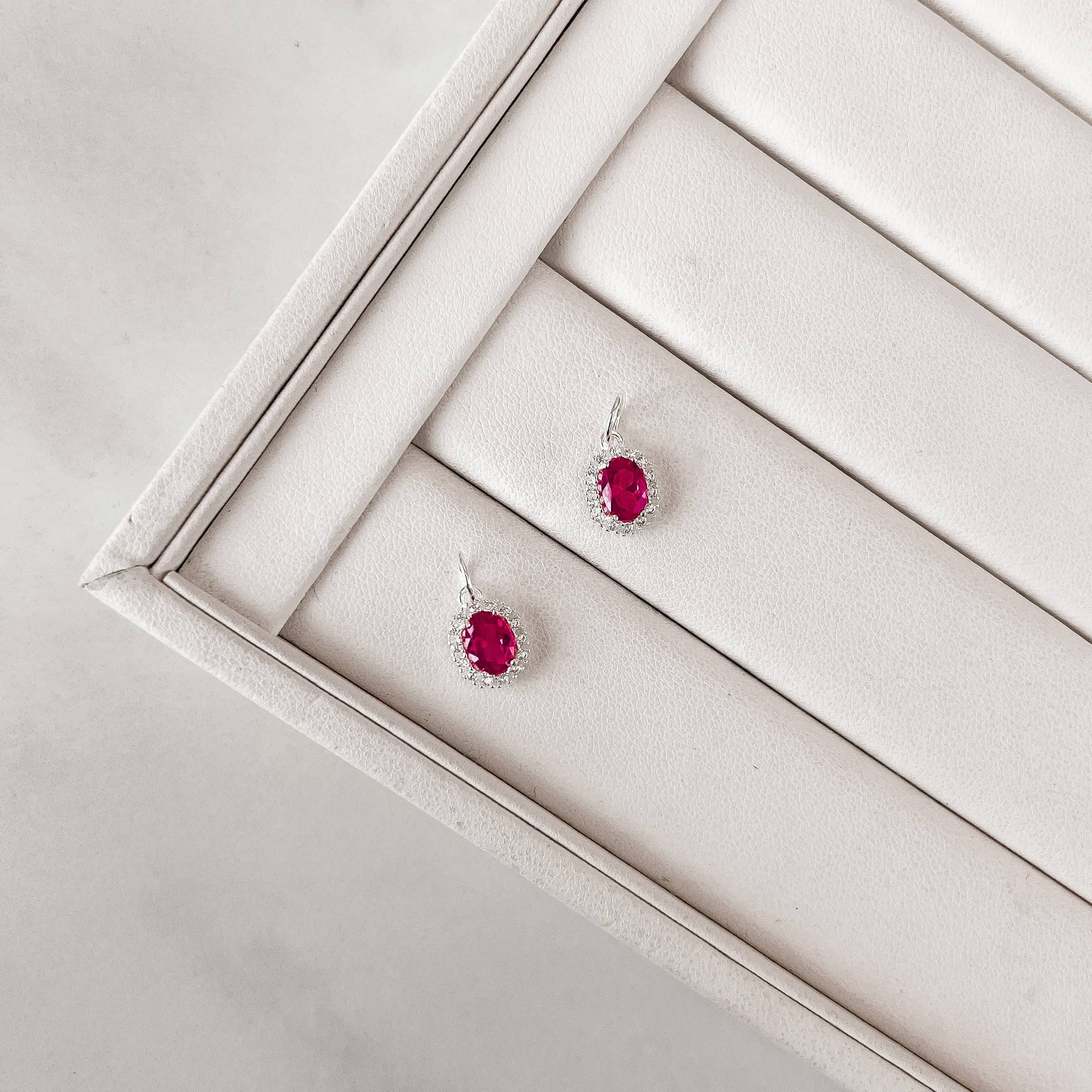 Pingente zircônia oval cereja com cravejado 10mm