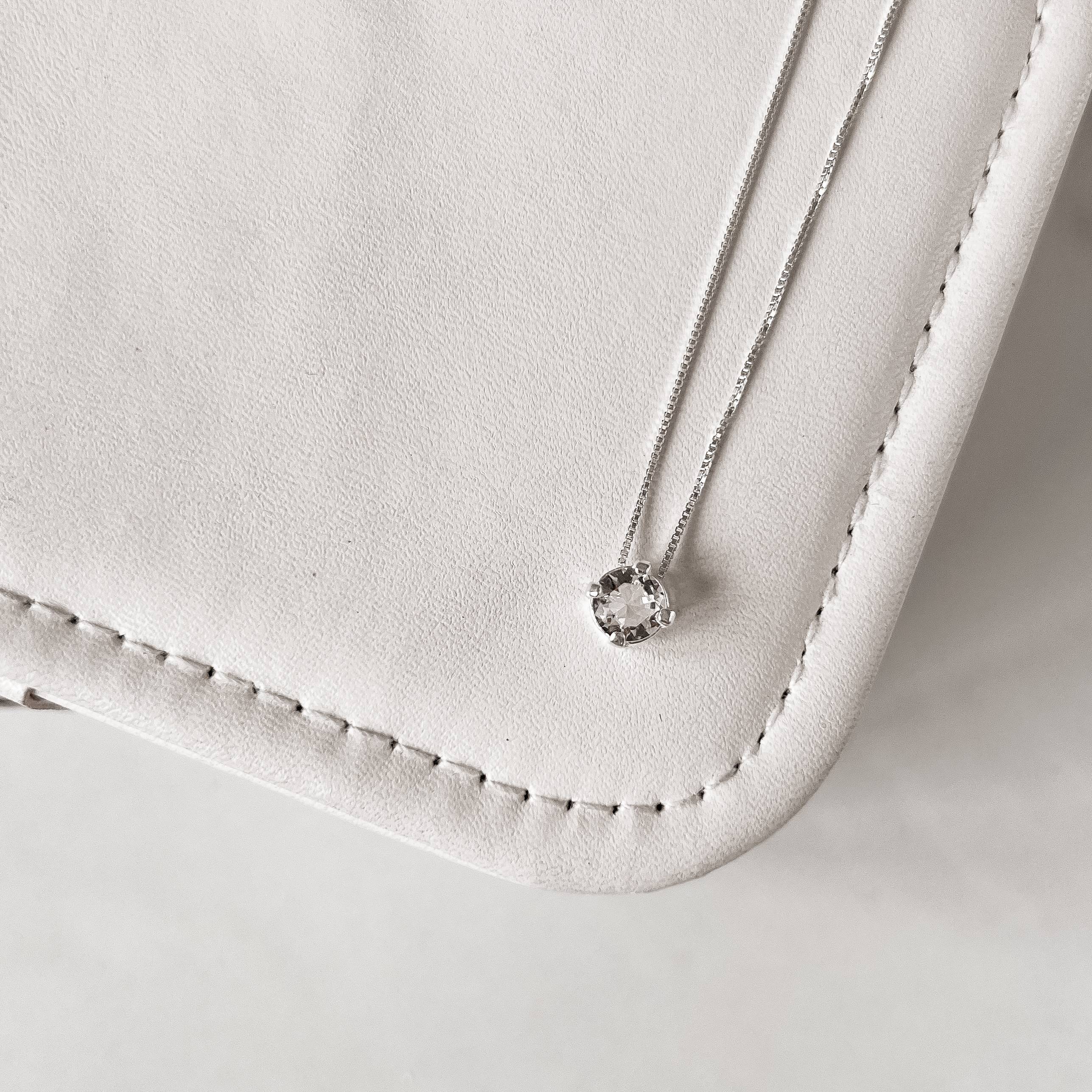 Colar zircônia redonda cristal 6mm 45cm