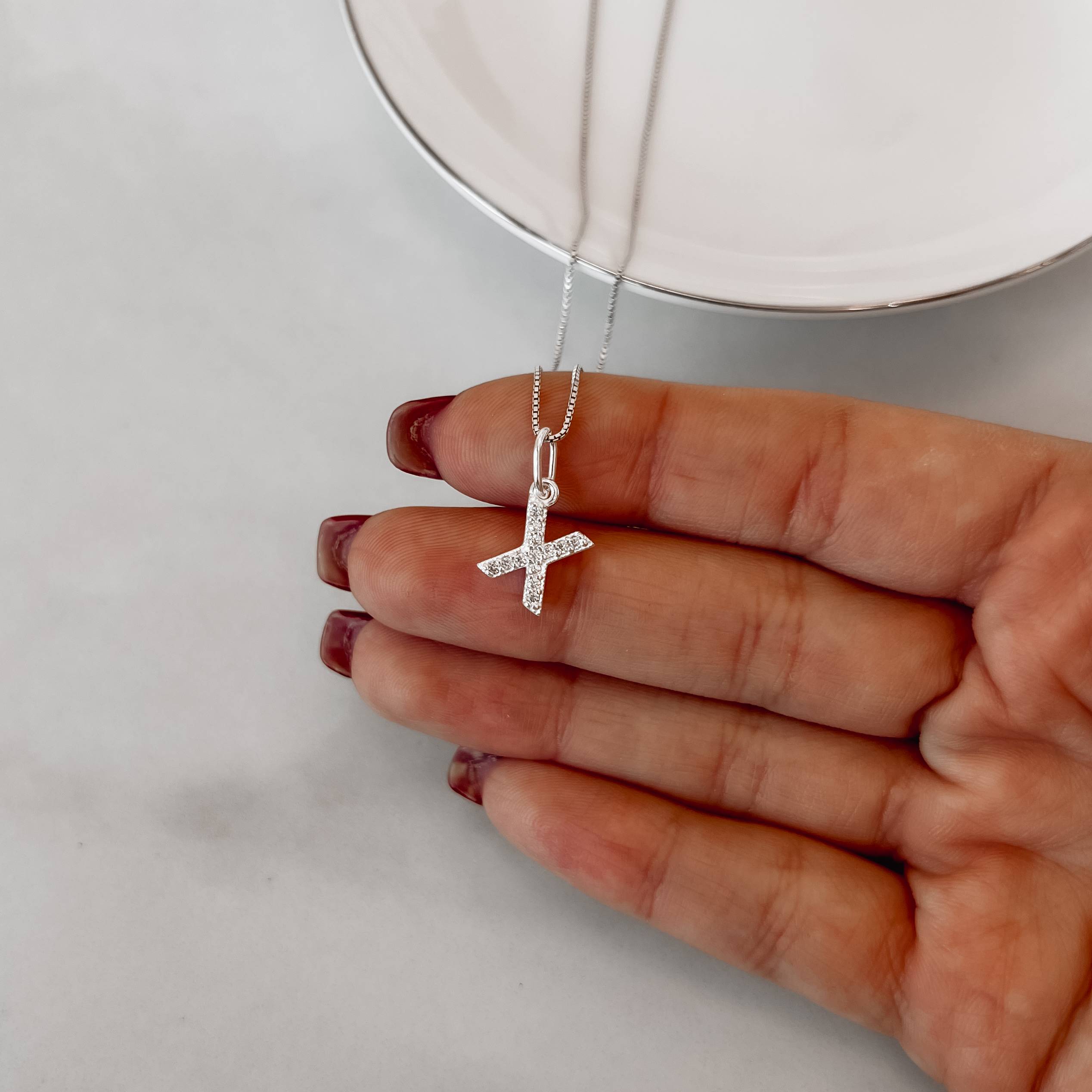 Imagem Secundária Colar pingente letra X cravejada 9mm 45cm