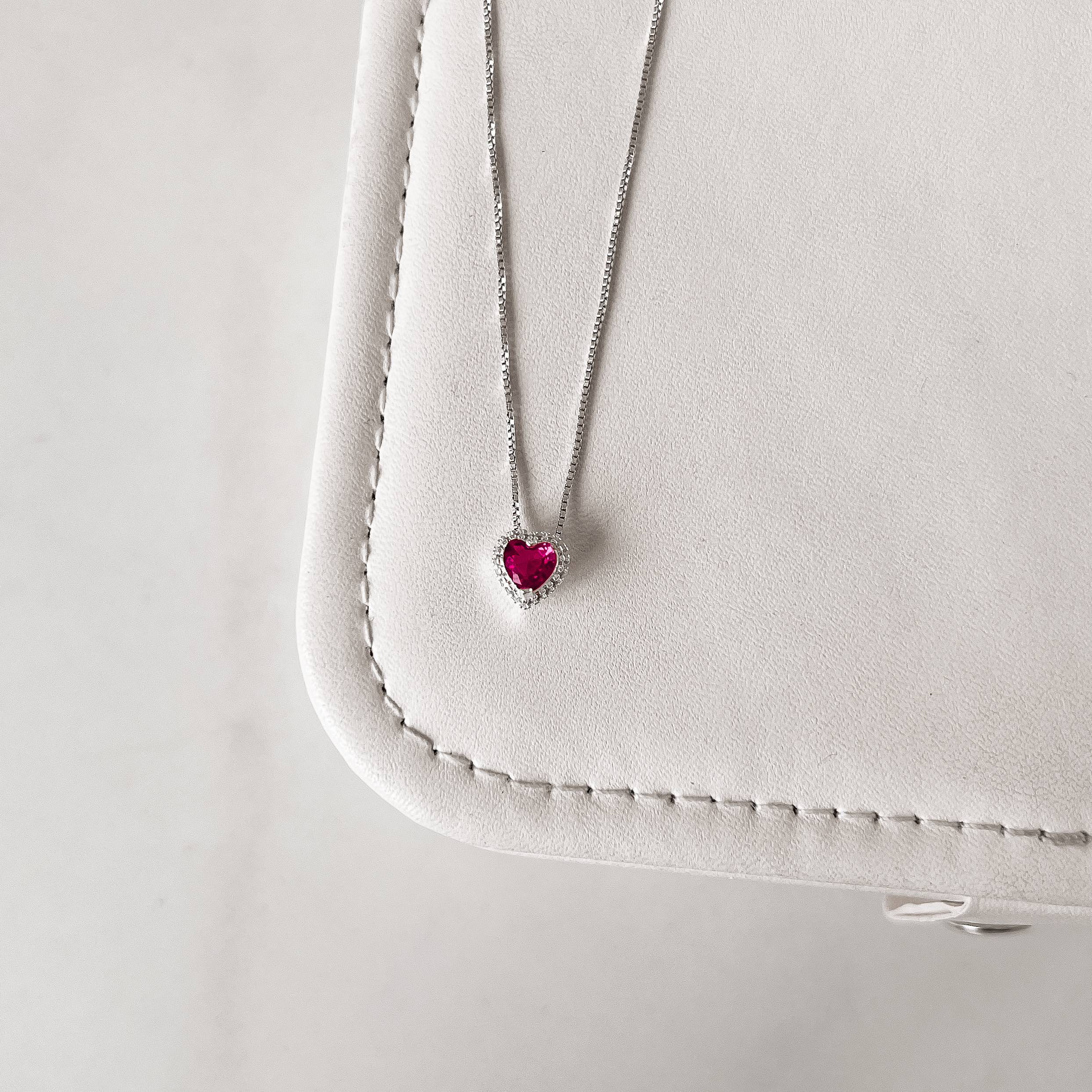 Colar zircônia coração cereja com cravejado 7mm 40cm