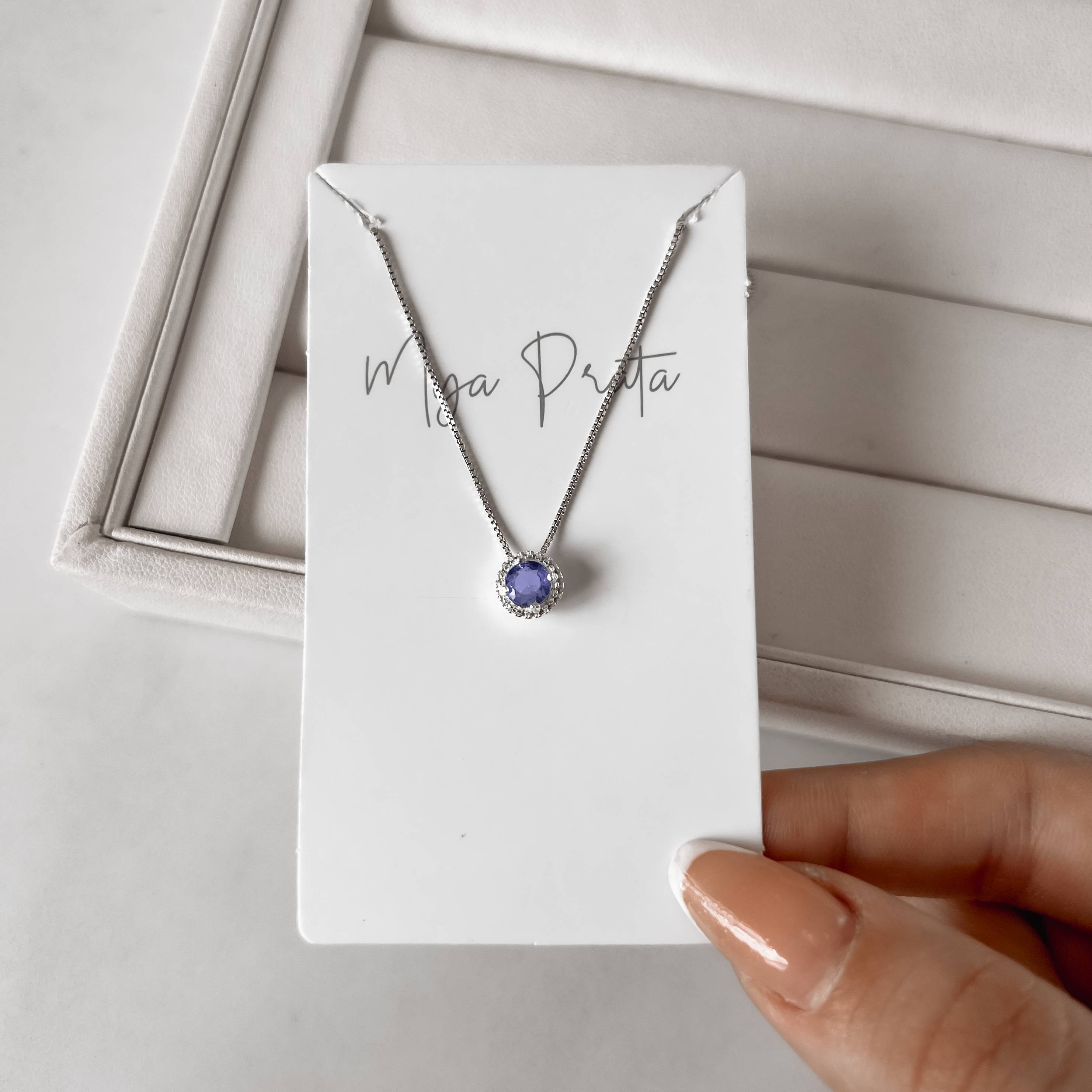 Imagem Colar zircônia redonda lilás com cravejado 7mm 40cm