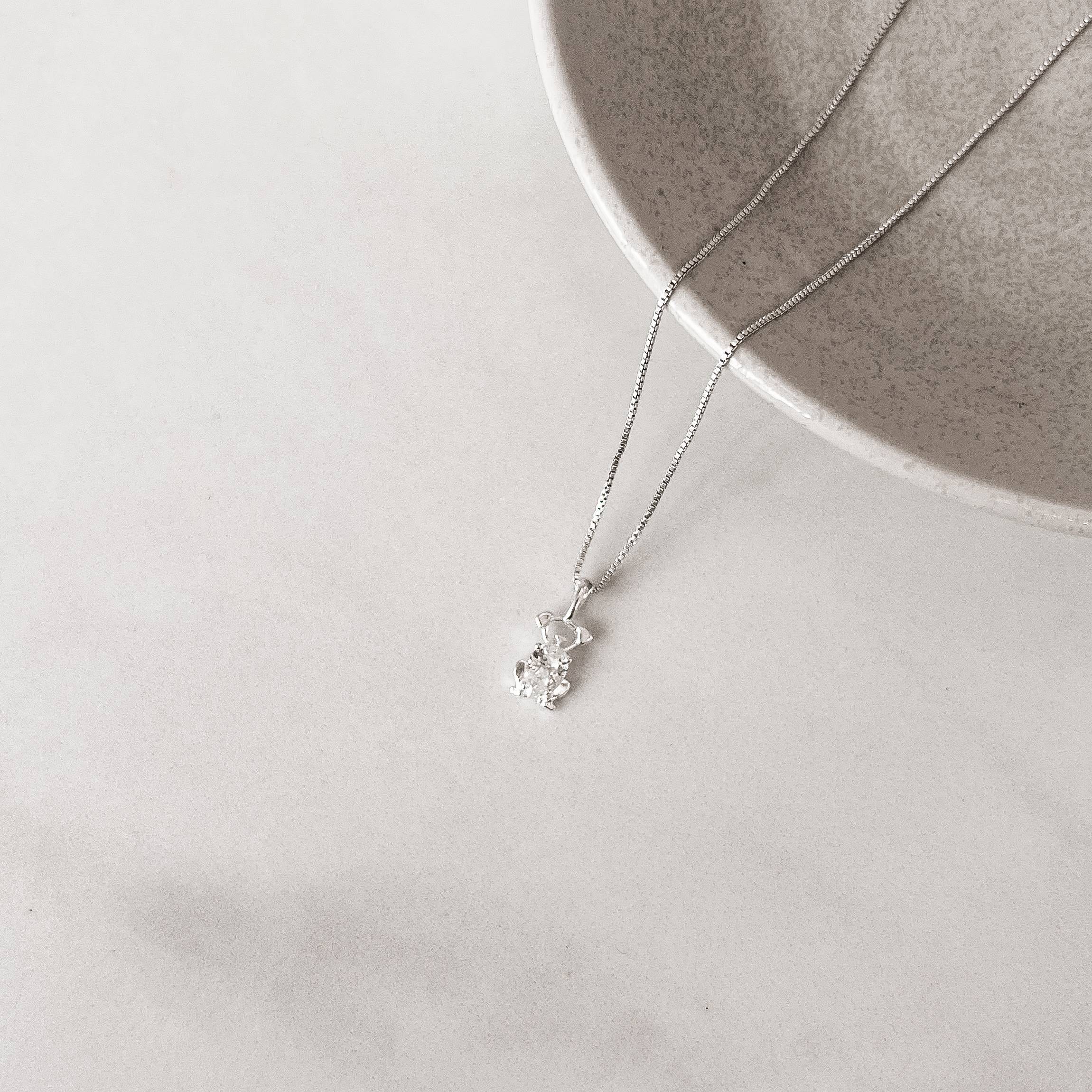 Colar pingente cachorro com zircônia gota cristal 10mm 45cm