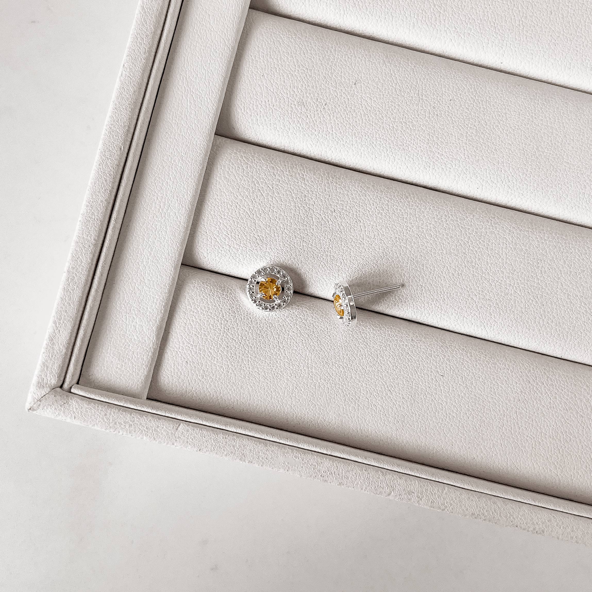 Imagem Secundária Brinco zircônia redonda amarela com cravejado 9mm