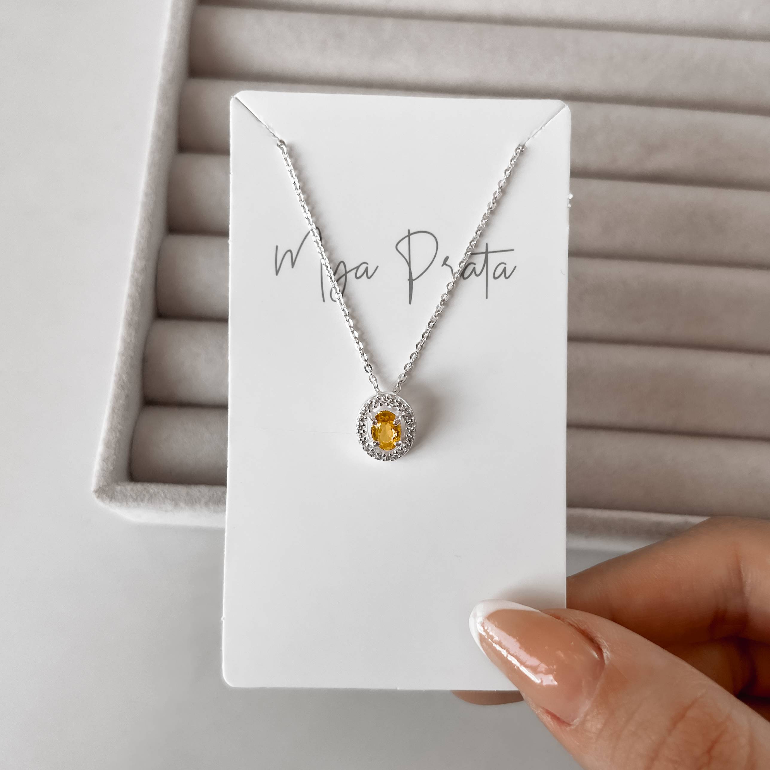 Colar zircônia oval amarela com cravejado 11mm corrente cadeadinho 45cm