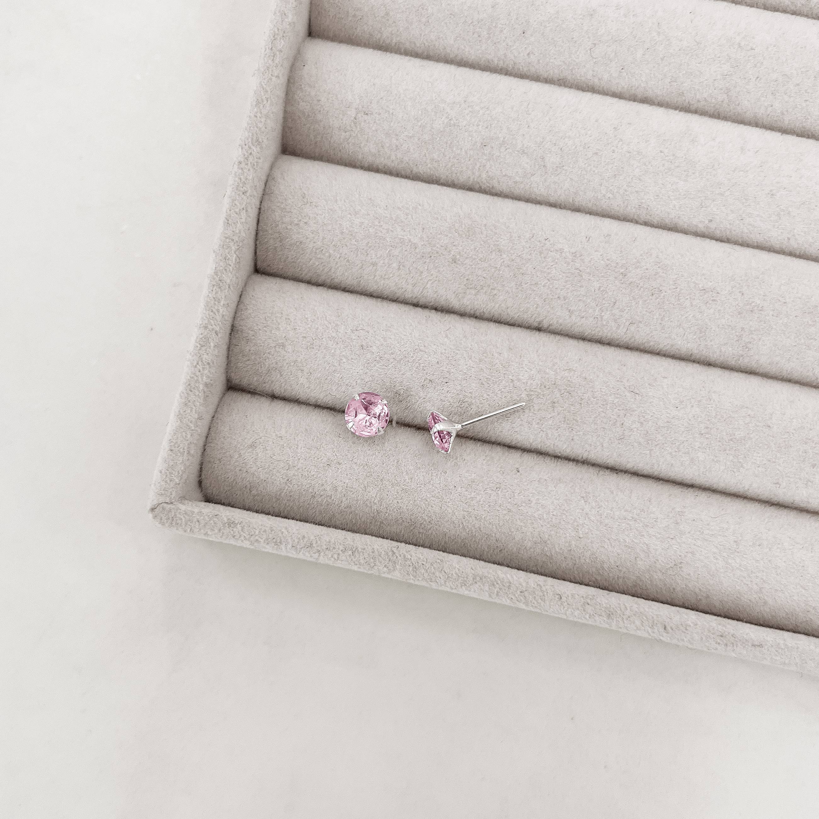 Brinco zircônia redonda rosa 6mm