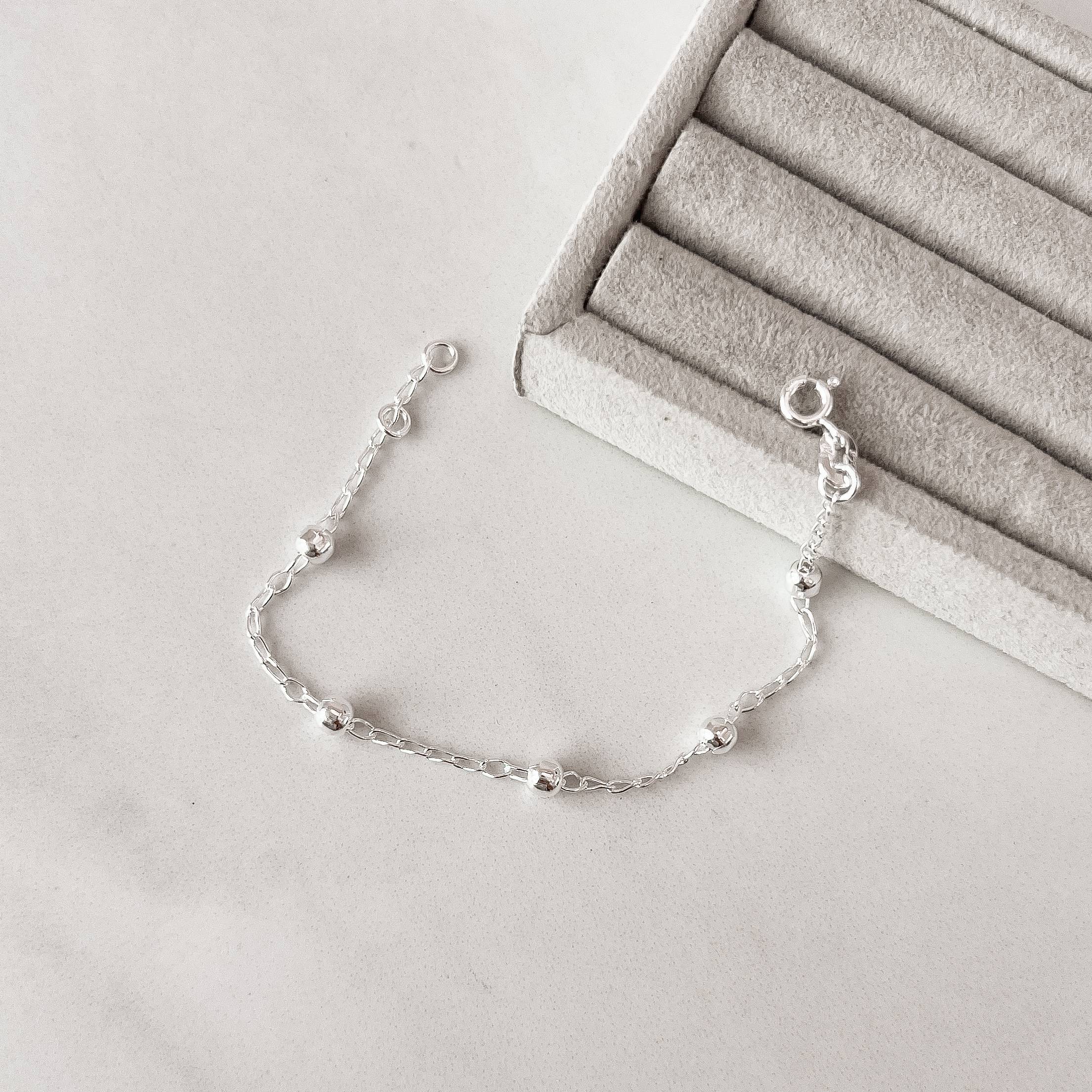 Pulseira infantil corrente cadeado com bolas 4mm