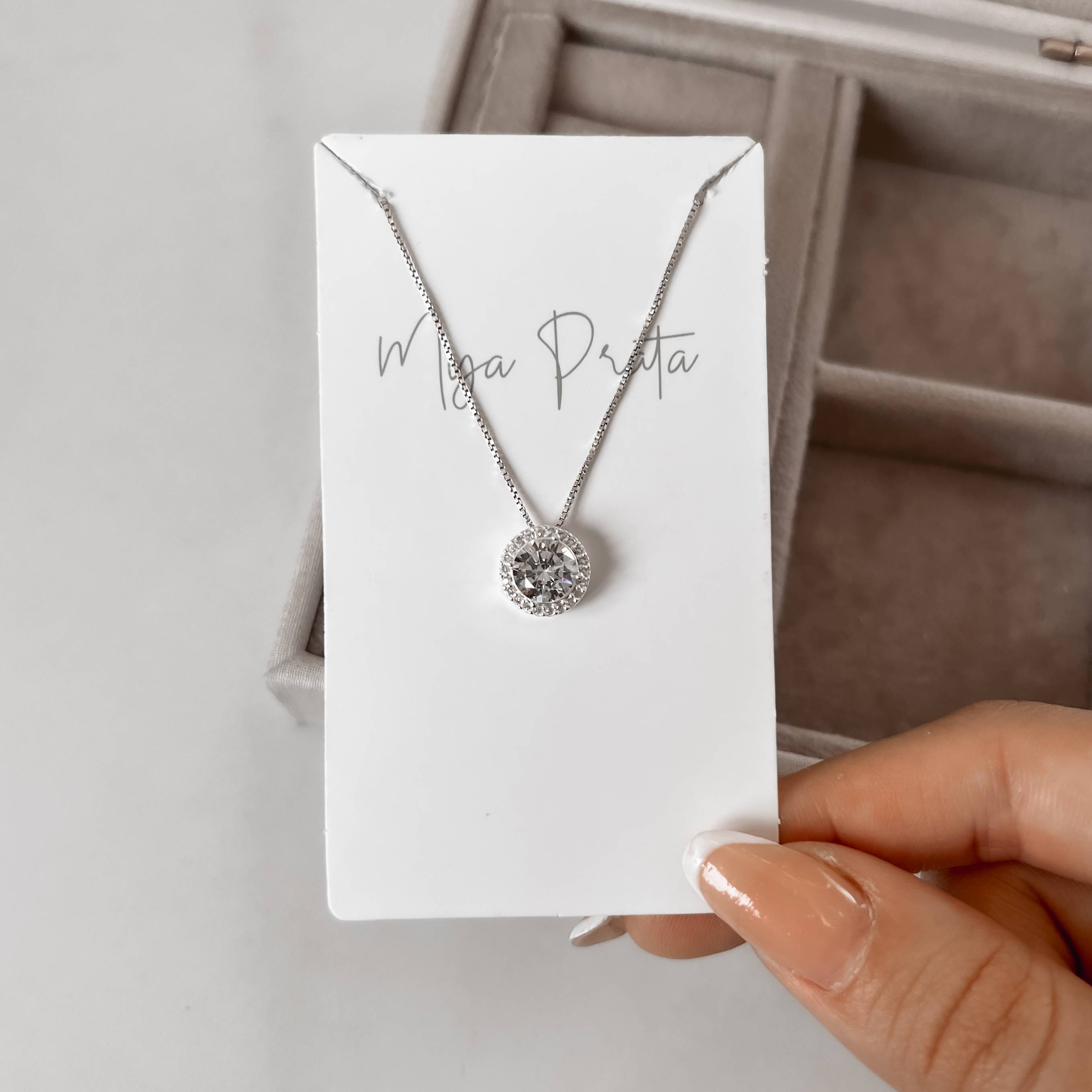 Colar zircônia redonda cristal com cravejado 10mm 45cm