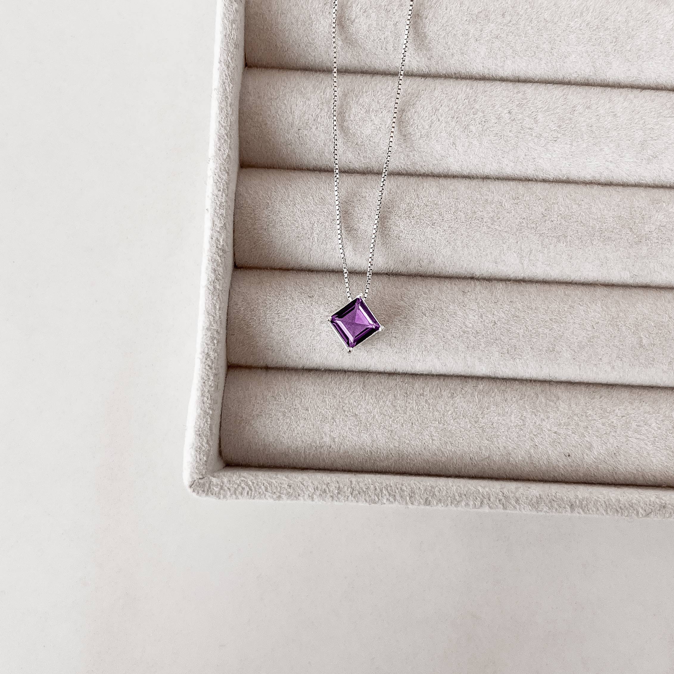 Imagem Colar zircônia losango ametista 10mm 45cm