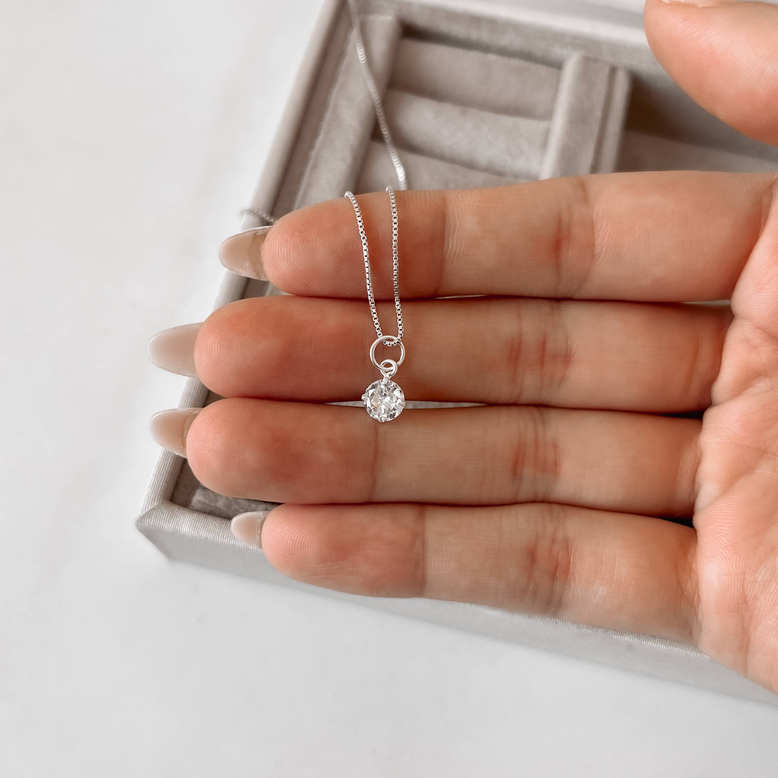 Imagem Secundária Colar pingente zircônia redonda cristal 6mm 40cm