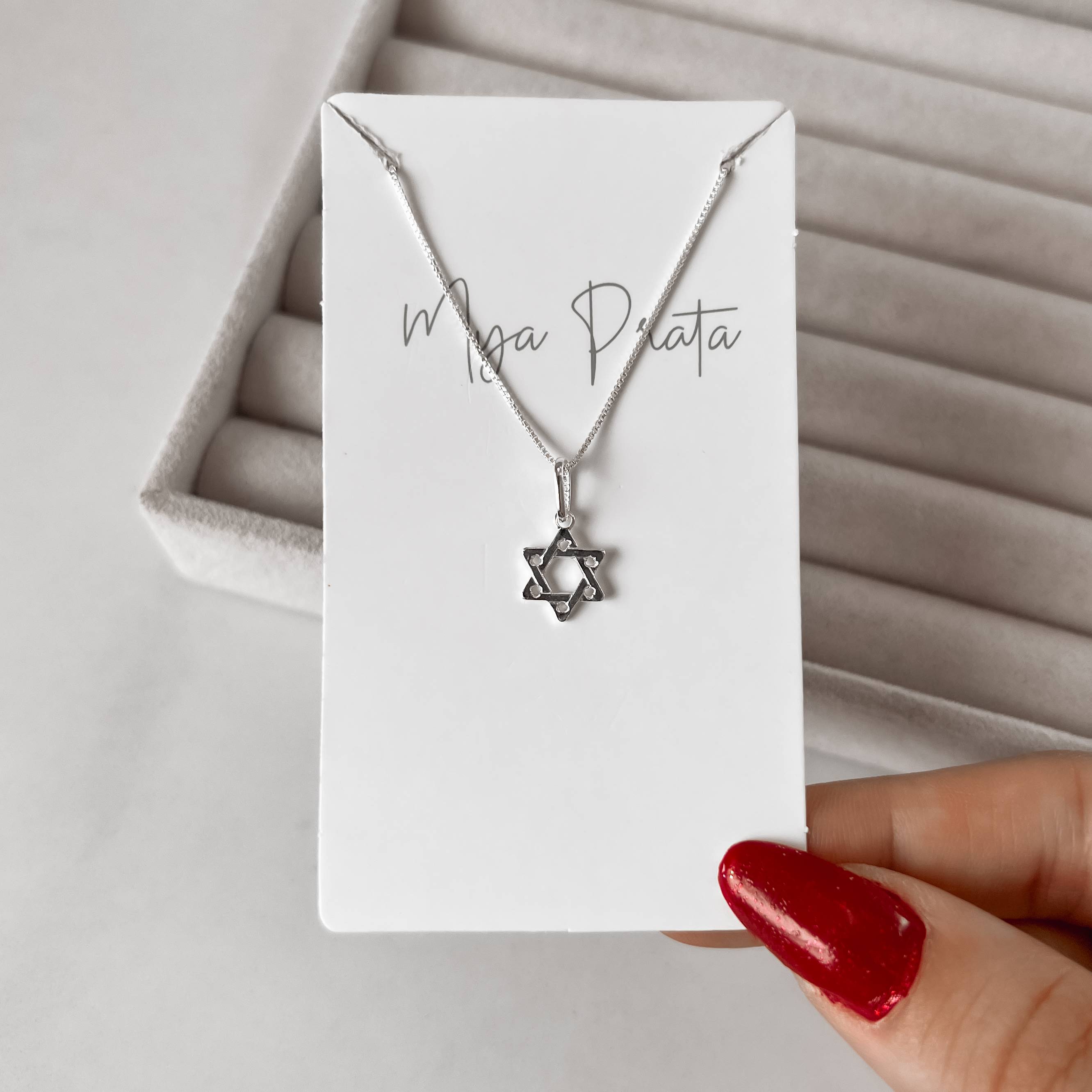 Imagem Colar pingente estrela de Davi lisa 12mm 40cm