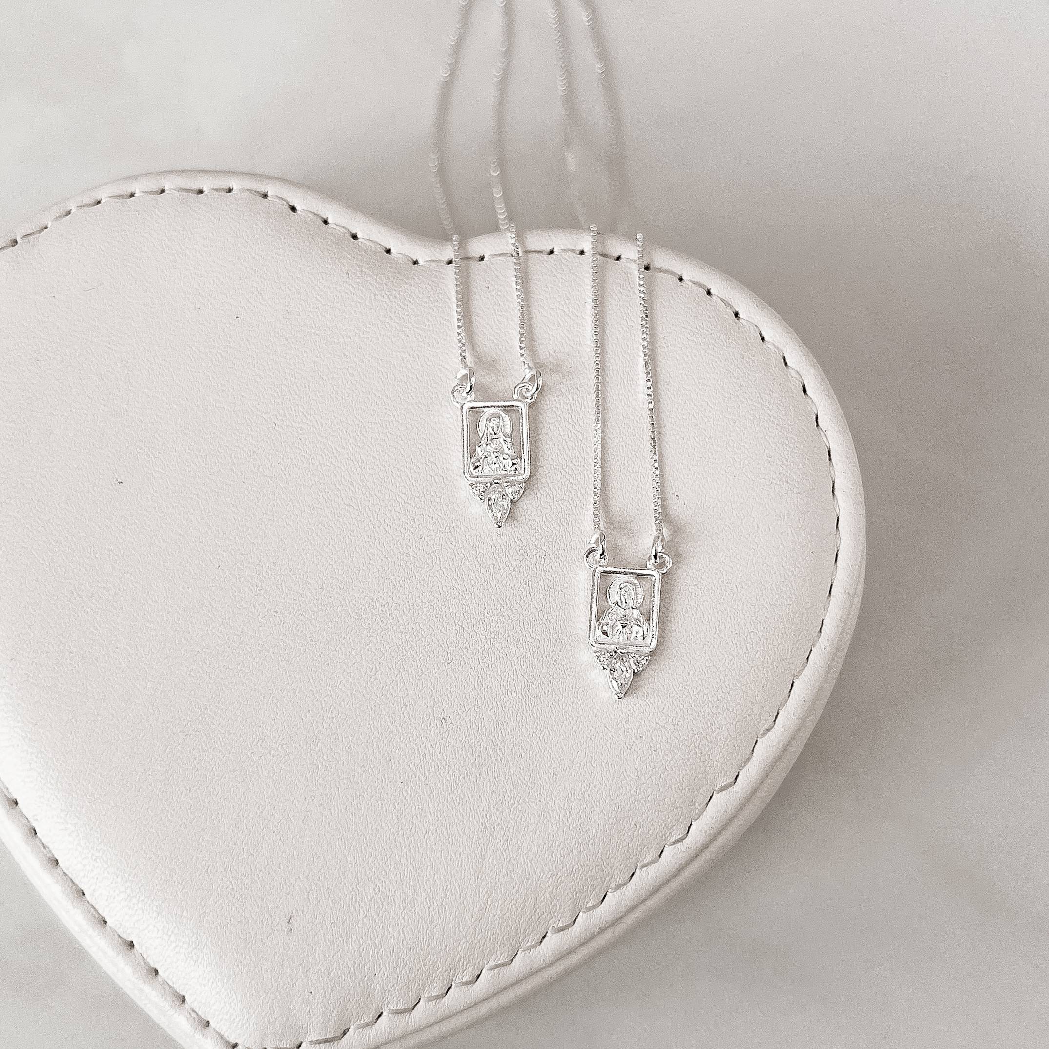 Escapulário medalhas Sagrado Coração detalhe cravejado v12 60cm