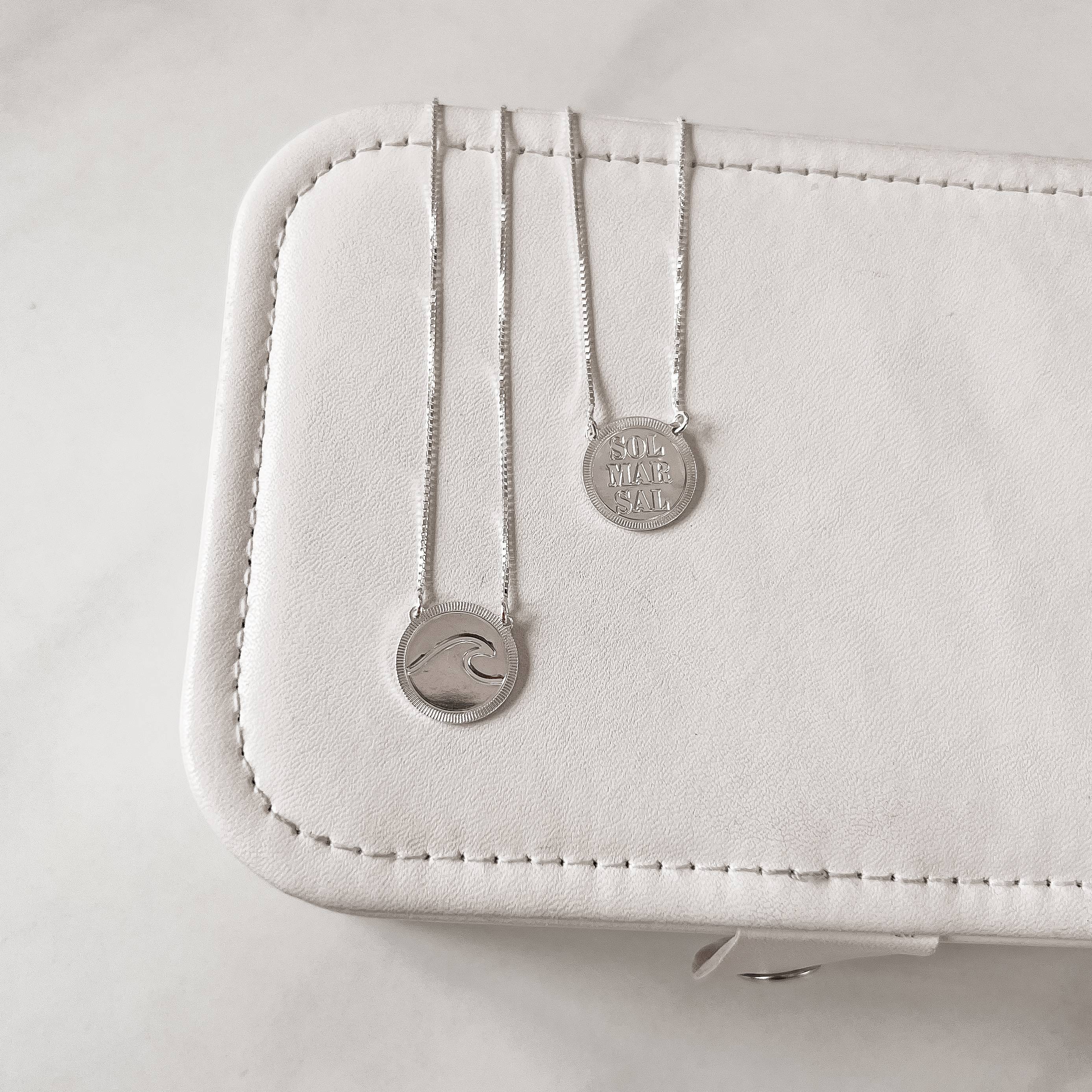 Escapulário medalha dupla face sol, mar, sal e onda v15 60cm